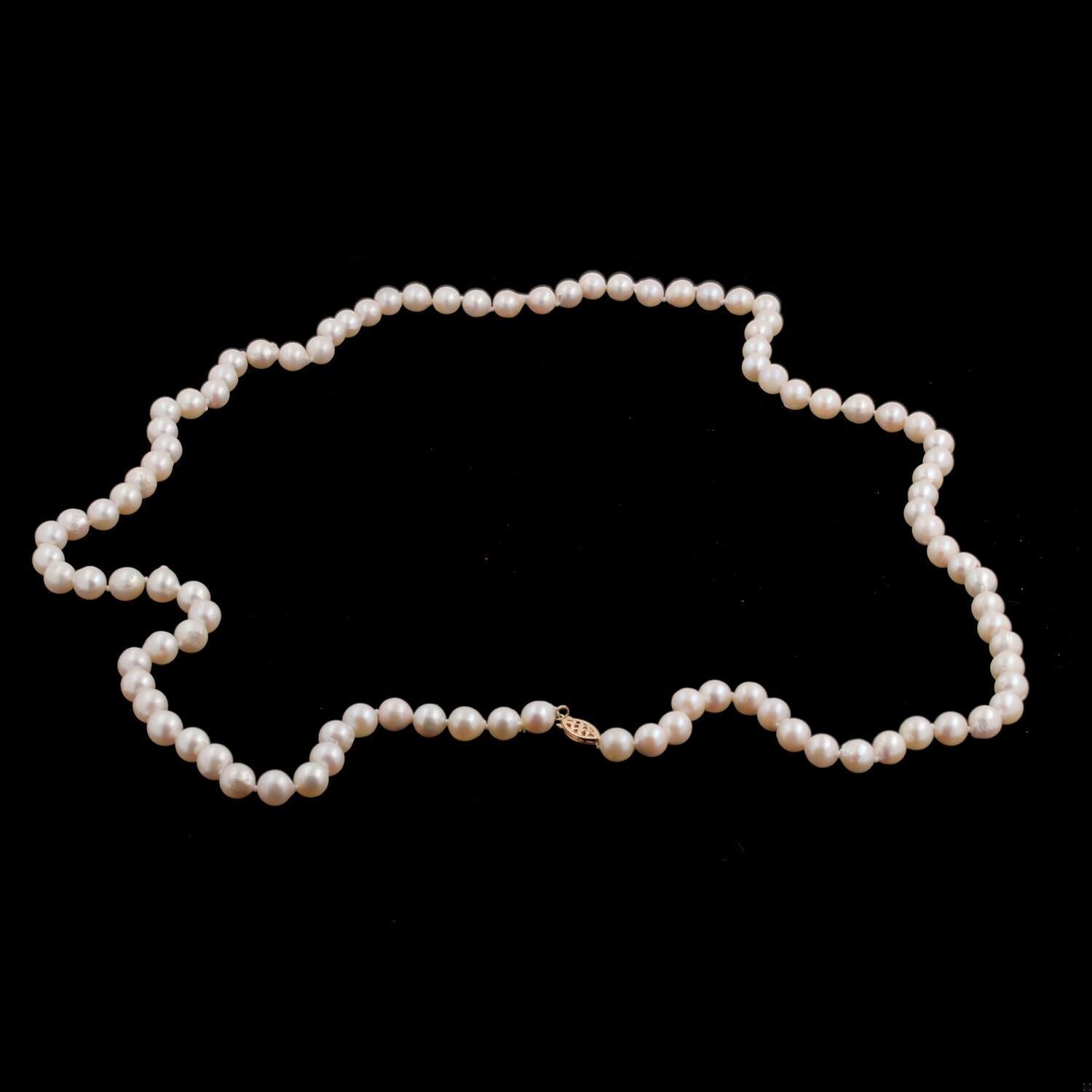Vintage Freshwater Pearl Necklace 14K Yellow Gold Filigree Clasp 33" Estate