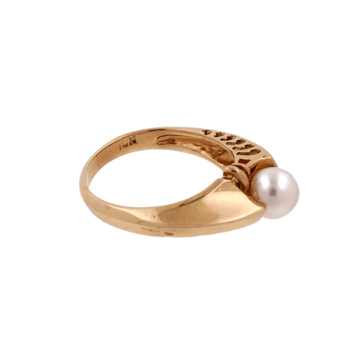 Vintage Freshwater Pearl Solitaire Ring 14K Yellow Gold Filigree Design SZ 6.75