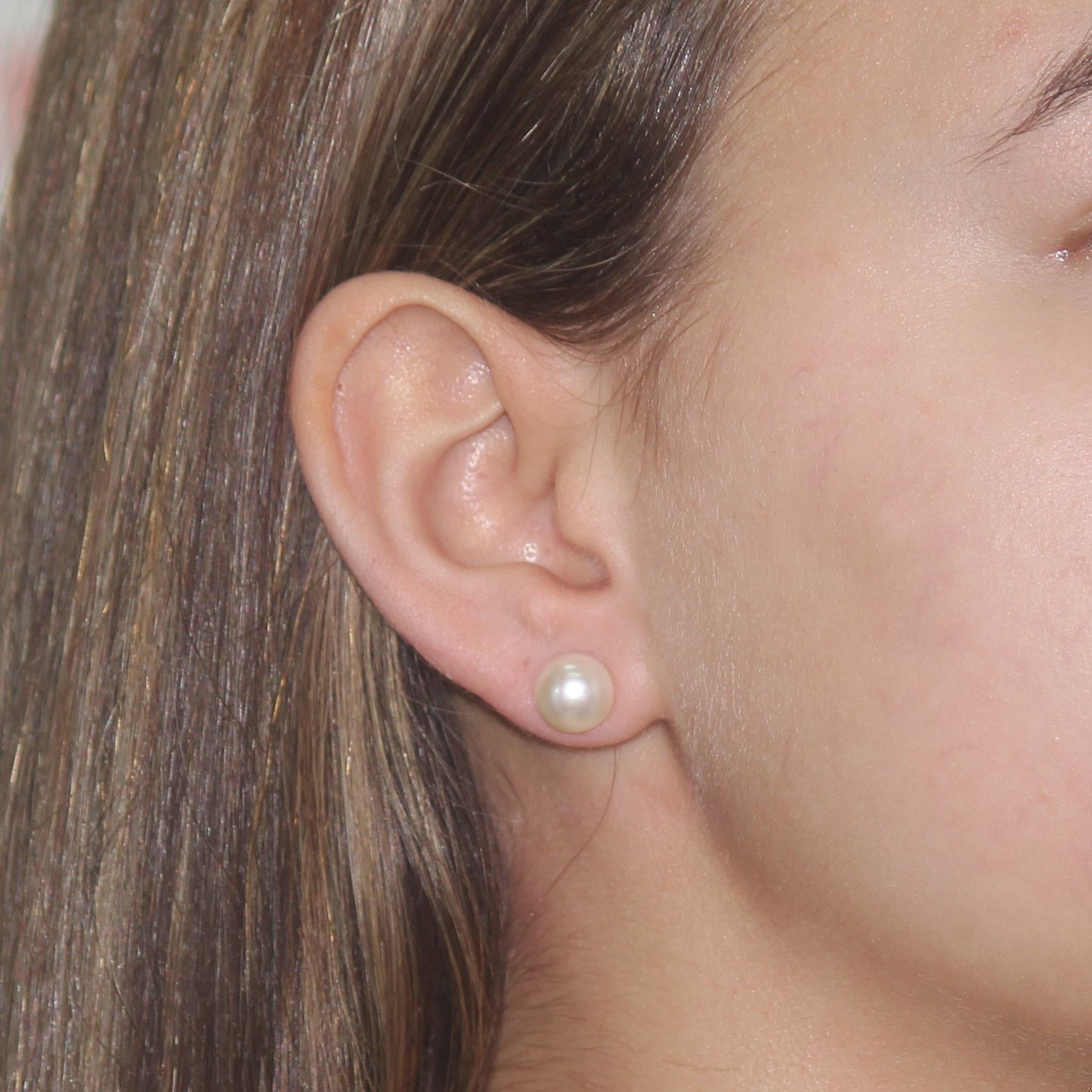 Freshwater Pearl Stud Earrings 14K Yellow Gold 9mm Round Ladies Estate