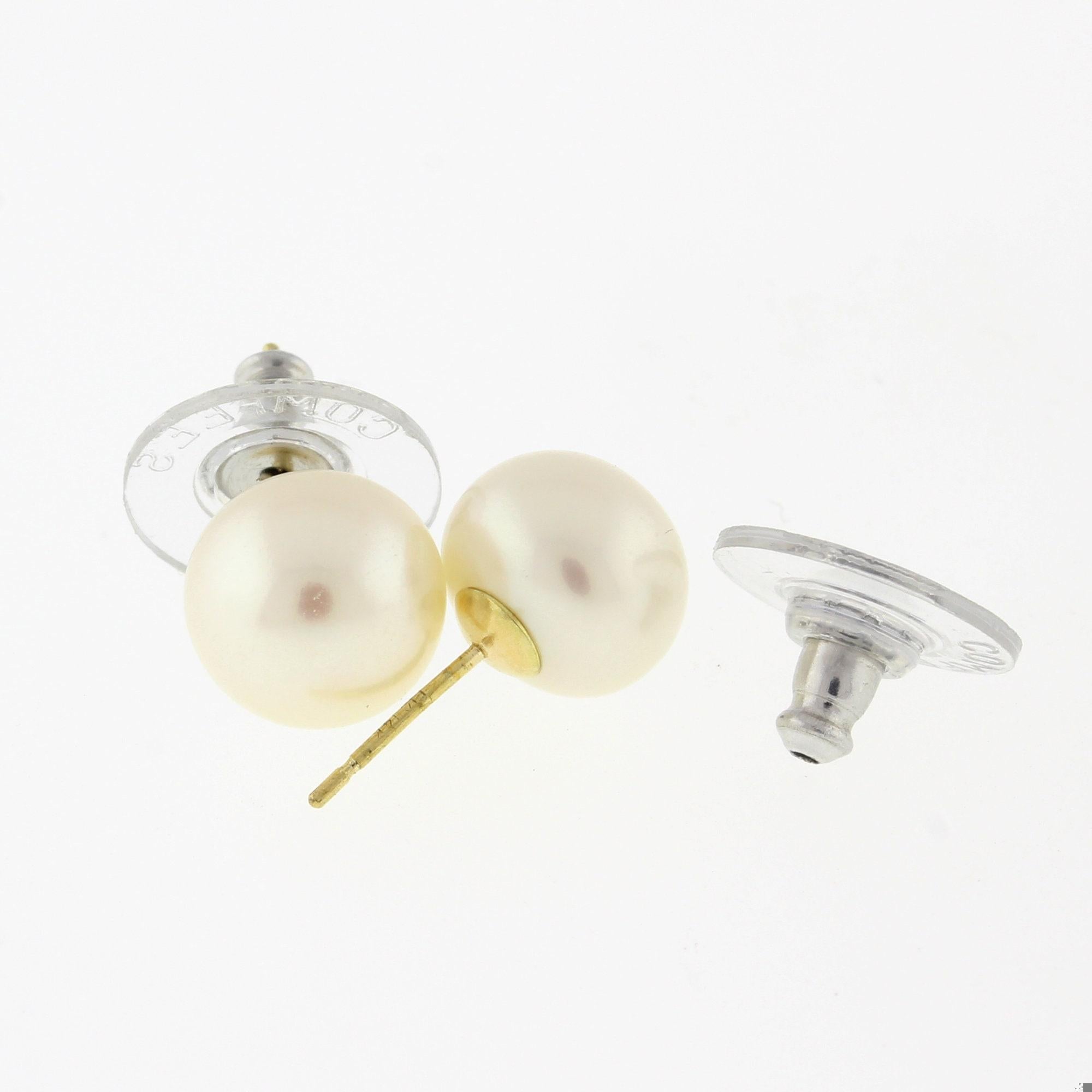 Freshwater Pearl Stud Earrings 14K Yellow Gold 9mm Round Ladies Estate