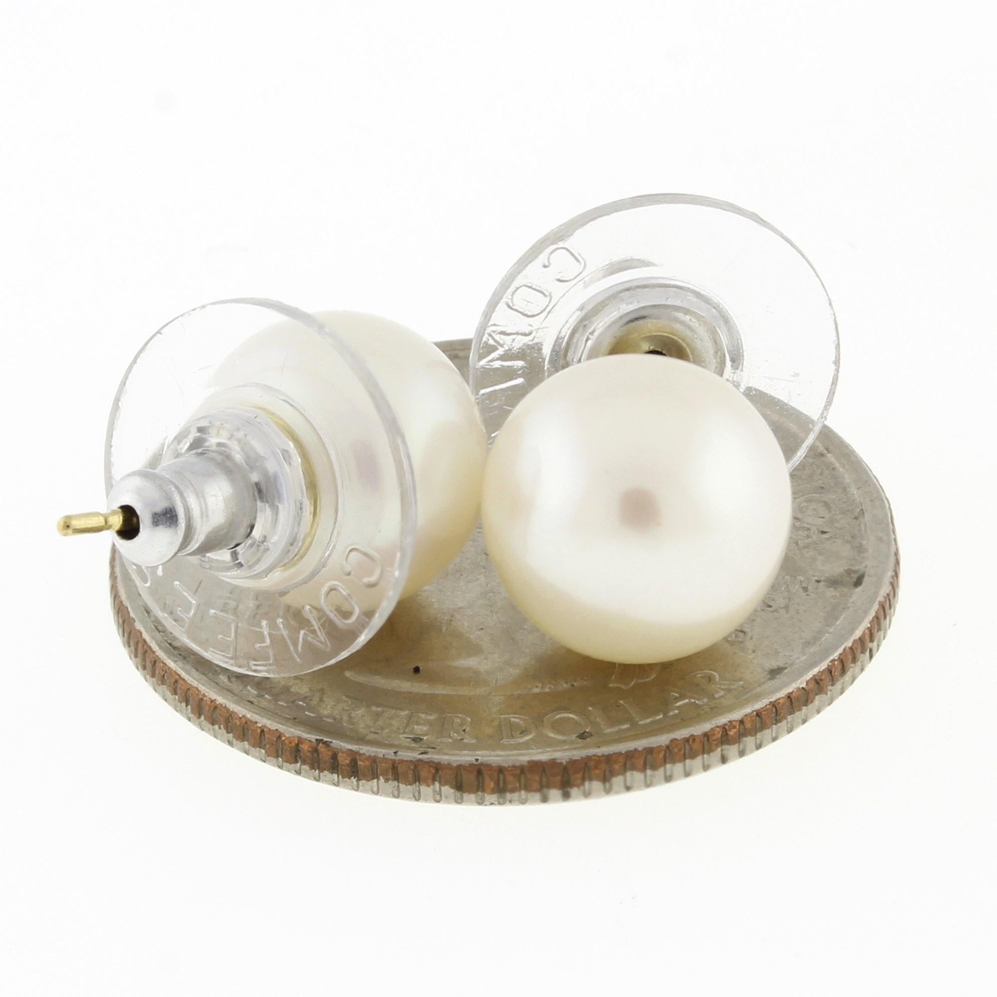 Freshwater Pearl Stud Earrings 14K Yellow Gold 9mm Round Ladies Estate