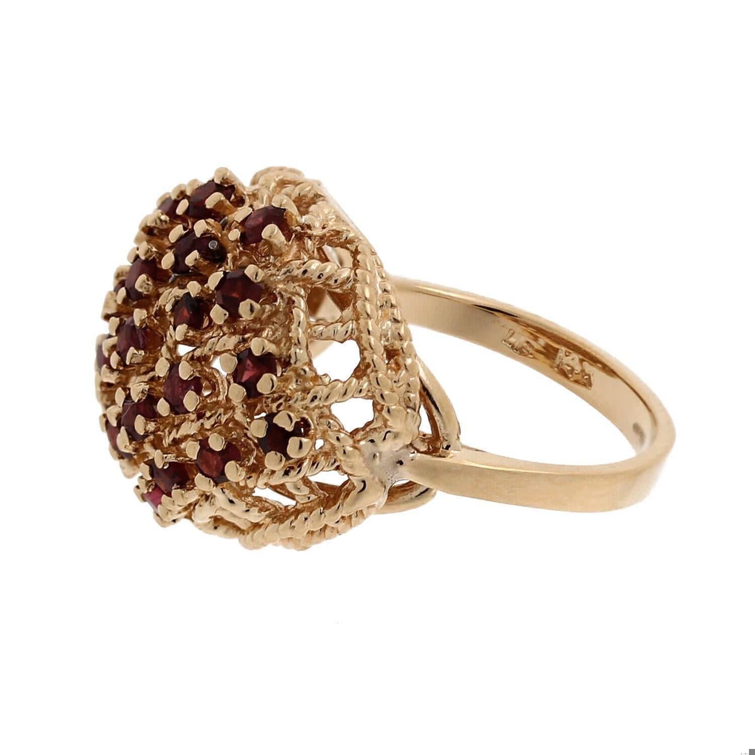 Vintage Garnet Dome Ring 14K Yellow Gold Size 7.75 Ladies Estate