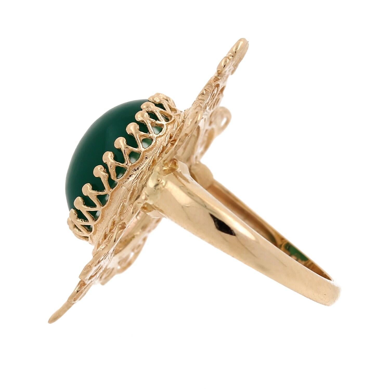 Vintage Green Onyx Cabochon Cocktail Ring 14K Yellow Gold Size 4.25 Ladies