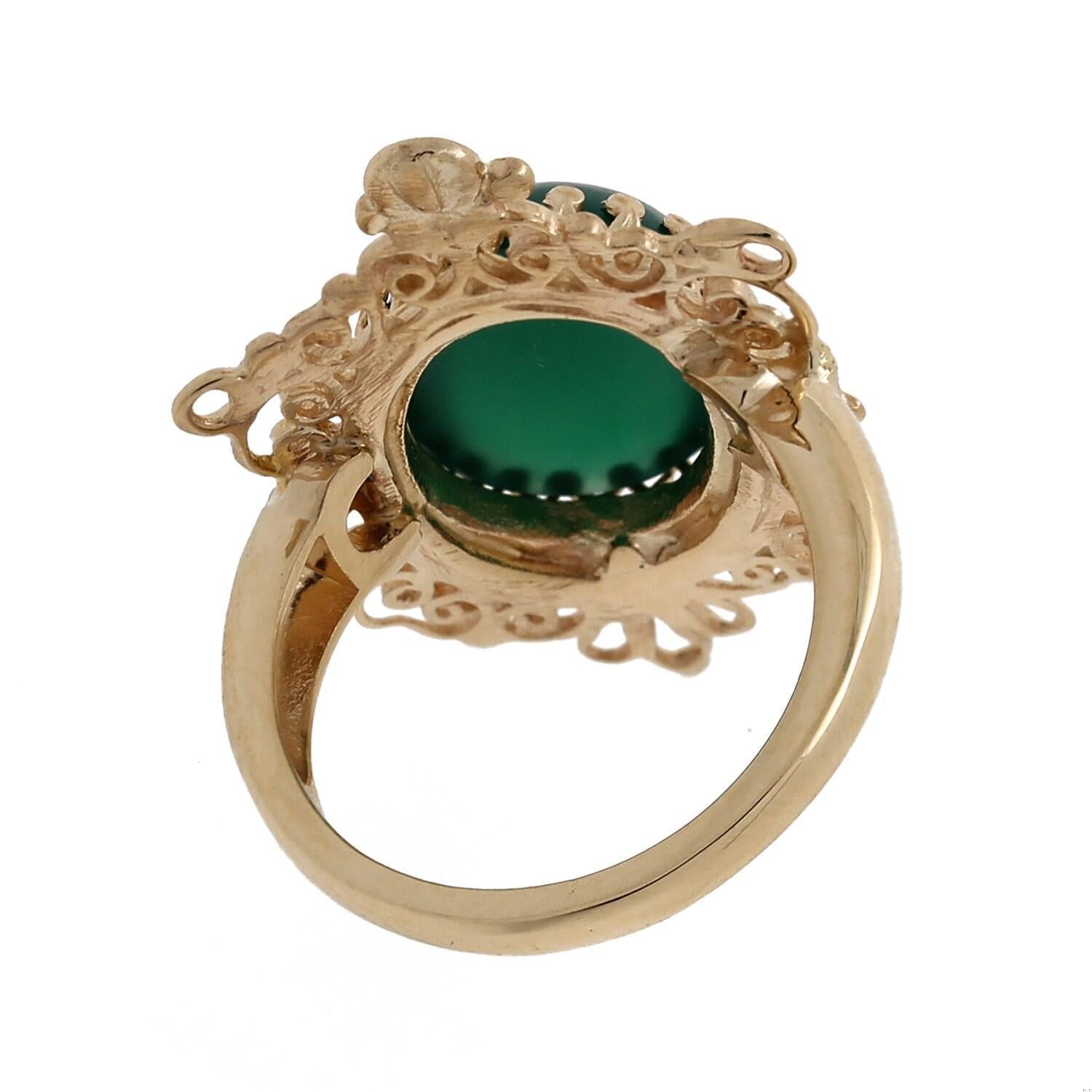 Vintage Green Onyx Cabochon Cocktail Ring 14K Yellow Gold Size 4.25 Ladies