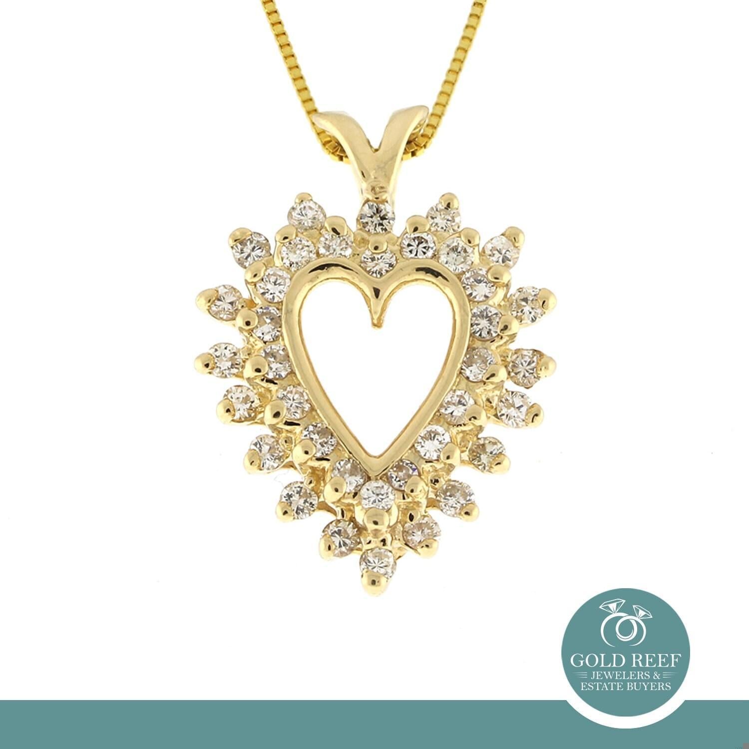 Double Halo Diamond Open Heart Pendant Charm 14K Yellow Gold 0.75 TW Ladies