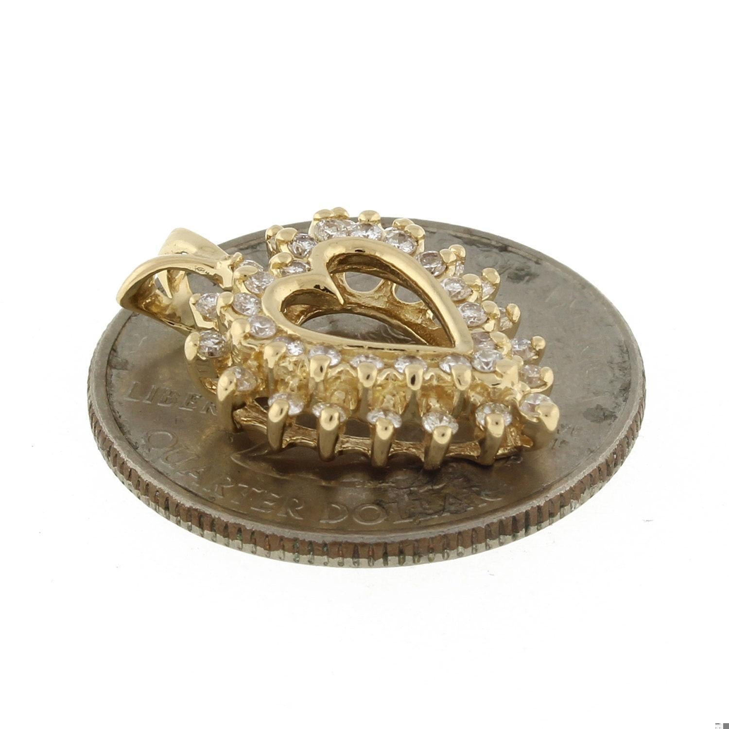 Double Halo Diamond Open Heart Pendant Charm 14K Yellow Gold 0.75 TW Ladies