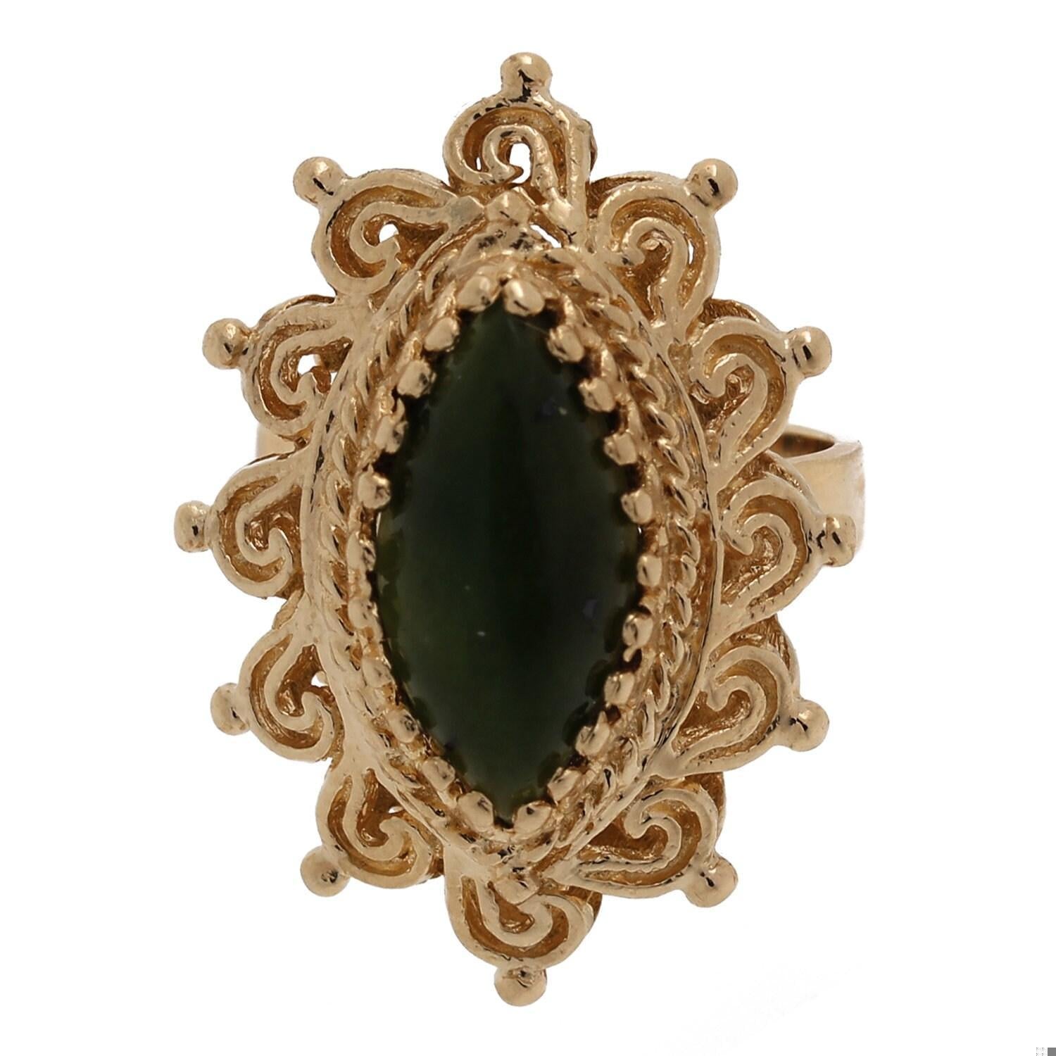 Nephrite Jade Solitaire Statement Ring Yellow Gold Size 5 Vintage Estate
