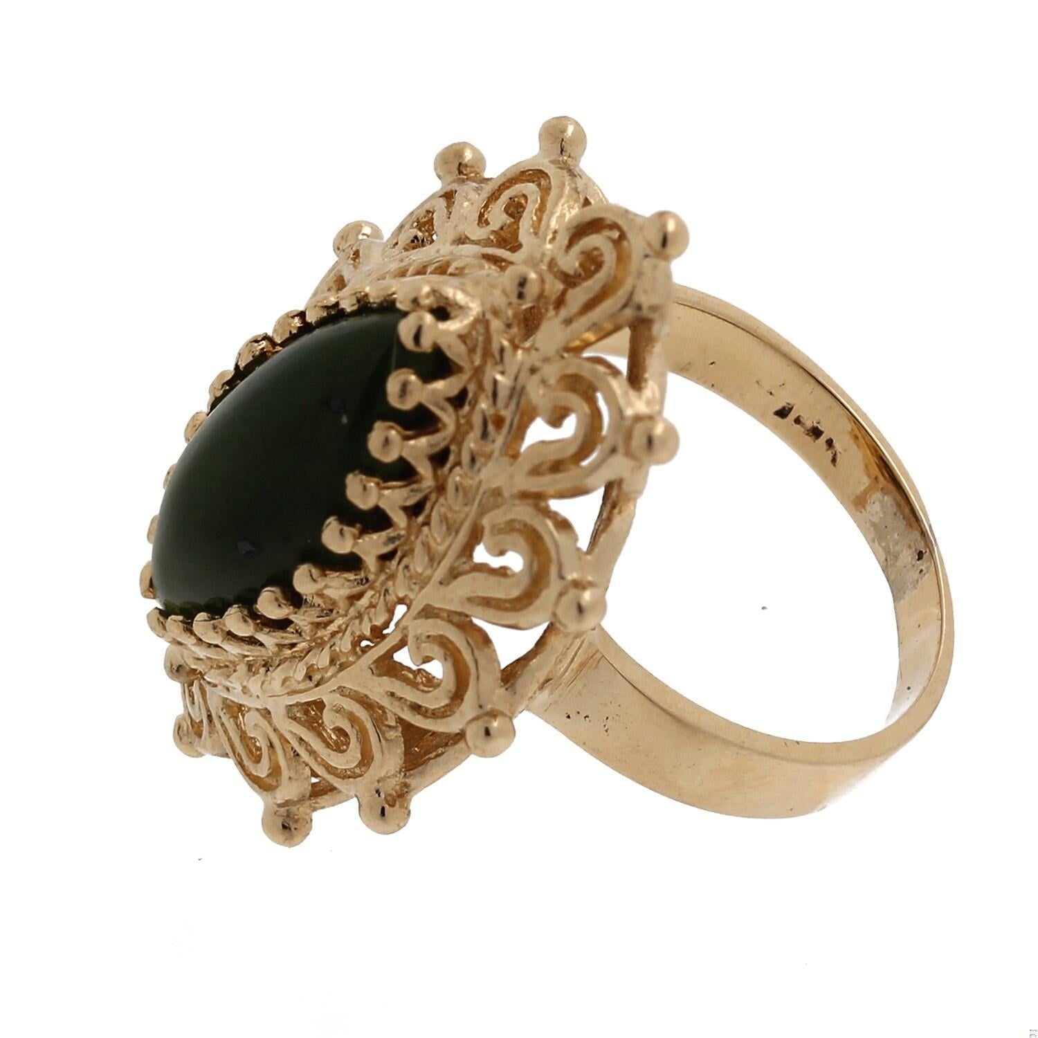Nephrite Jade Solitaire Statement Ring Yellow Gold Size 5 Vintage Estate