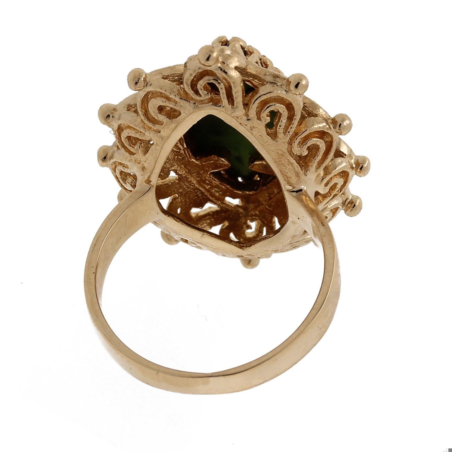 Nephrite Jade Solitaire Statement Ring Yellow Gold Size 5 Vintage Estate