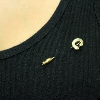 Letter C Pin Brooch Diamond Accent Yellow Gold 2" Vintage Estate