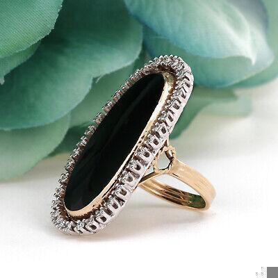 Vintage Onyx Diamond Full Finger Ring 14K Yellow Gold 0.85 TW Halo Set Size 5