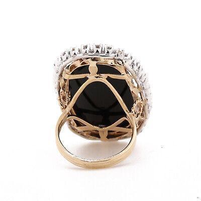 Vintage Onyx Diamond Full Finger Ring 14K Yellow Gold 0.85 TW Halo Set Size 5