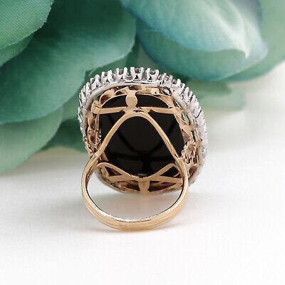 Vintage Onyx Diamond Full Finger Ring 14K Yellow Gold 0.85 TW Halo Set Size 5