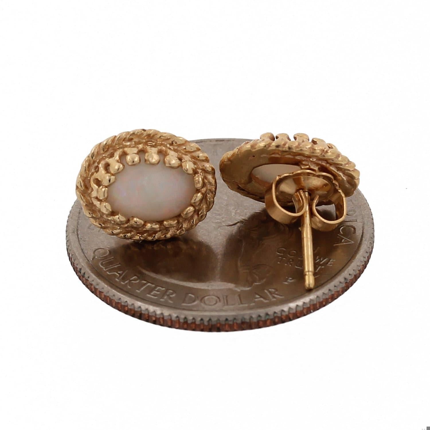 Vintage Opal Oval Stud Earrings 14K Yellow Gold 9 x 7 mm Estate