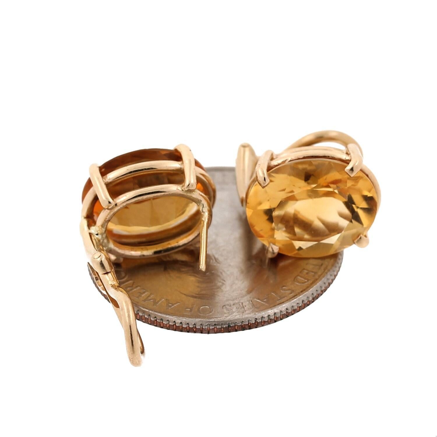 Vintage Oval Citrine Gem Stud Earrings 14K Yellow Gold 0.50" Omega Backs Estate