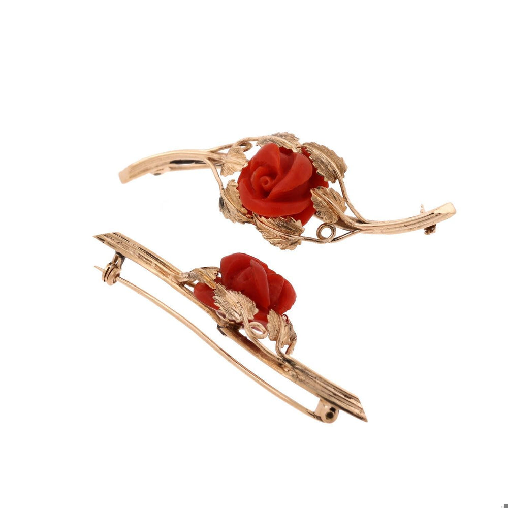 Vintage Ox Blood Red Coral Rose Flower Brooch Pin 14K Yellow Gold 2.15 ...