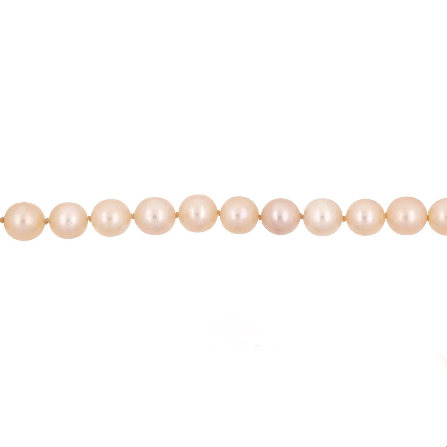 Vintage Akoya Pearl Necklace 6.5mm 14K White Gold Diamond Floral Clasp 15.5"