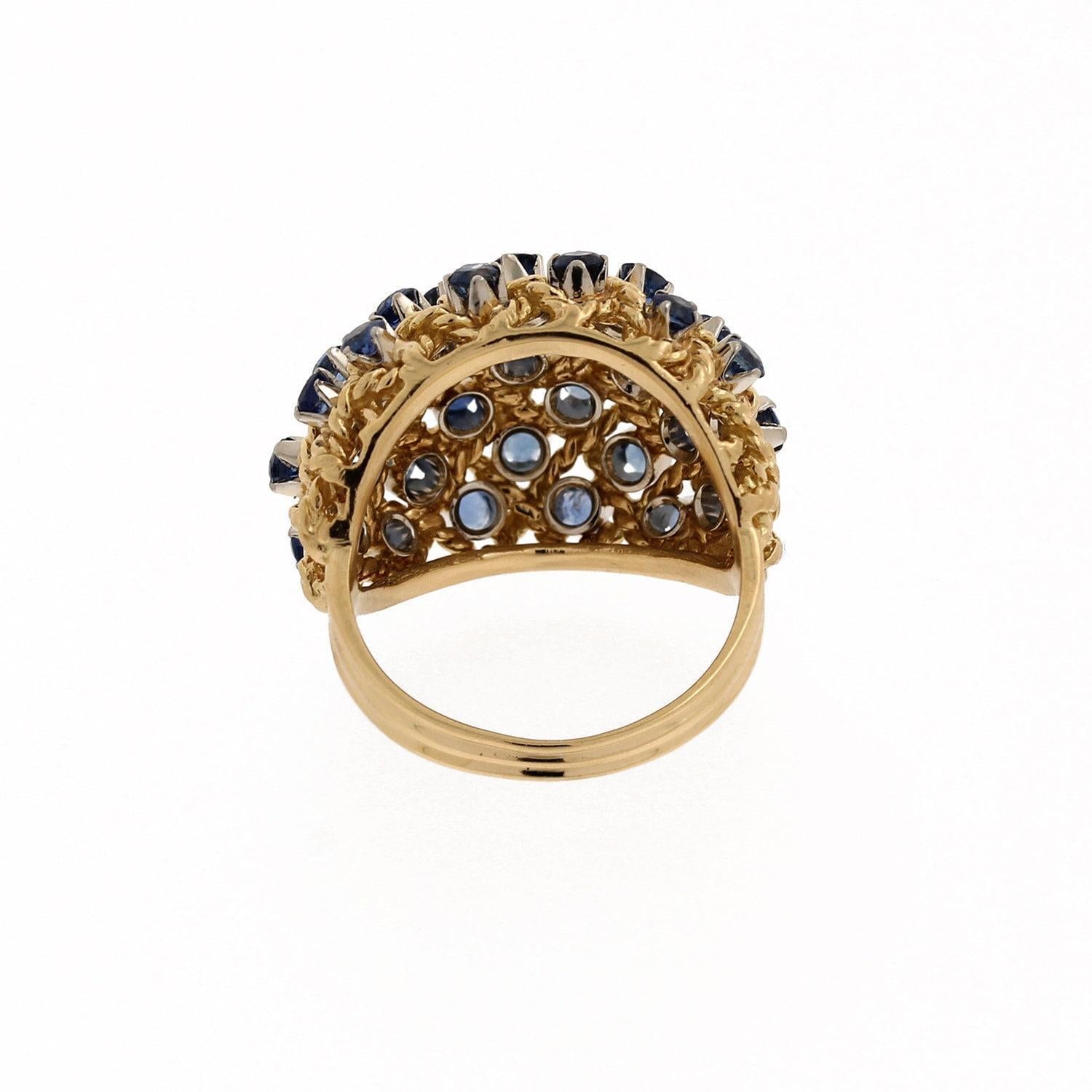Sapphire Gemstone Dome Ring 18K Yellow Gold 2.40 CTW Size 7.5 Ladies Estate