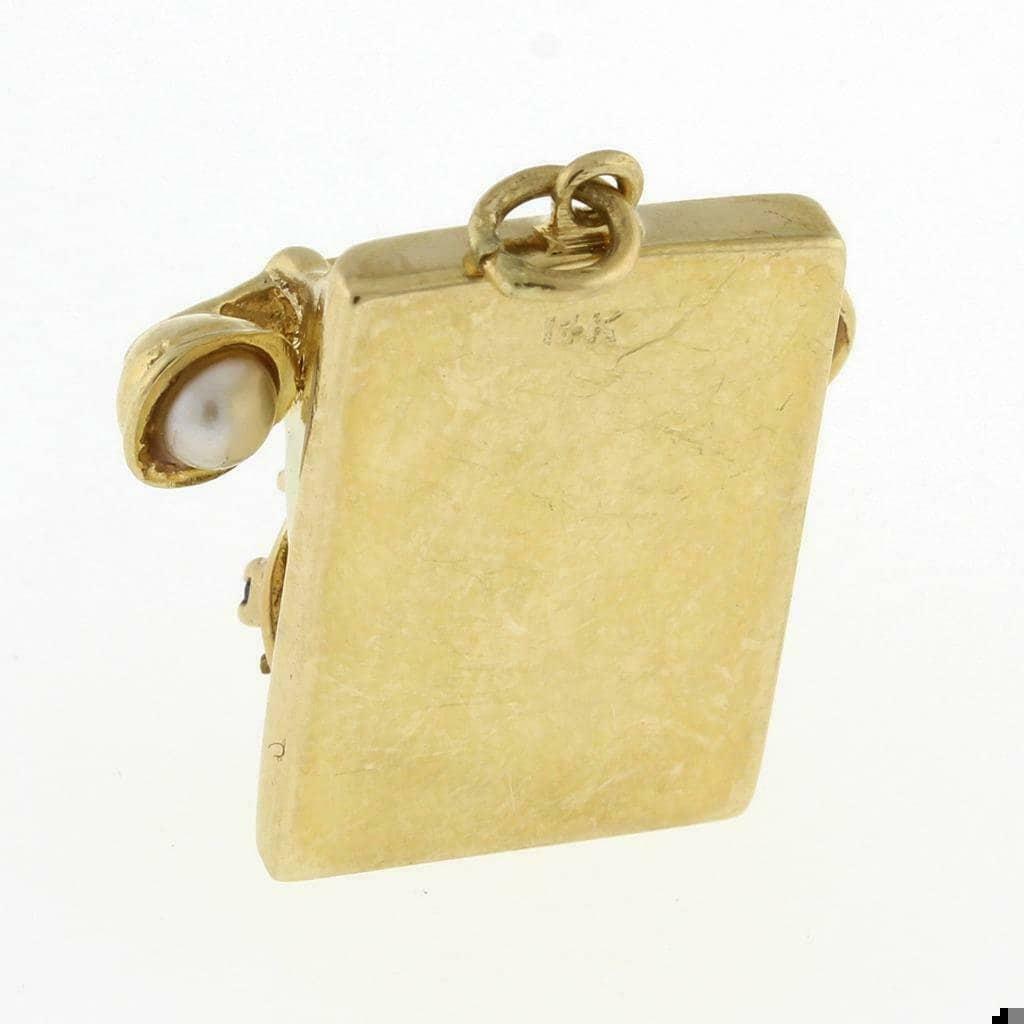 Telephone Charm Pendant Yellow Gold Pearl Gemstone Accents 1" Vintage Estate