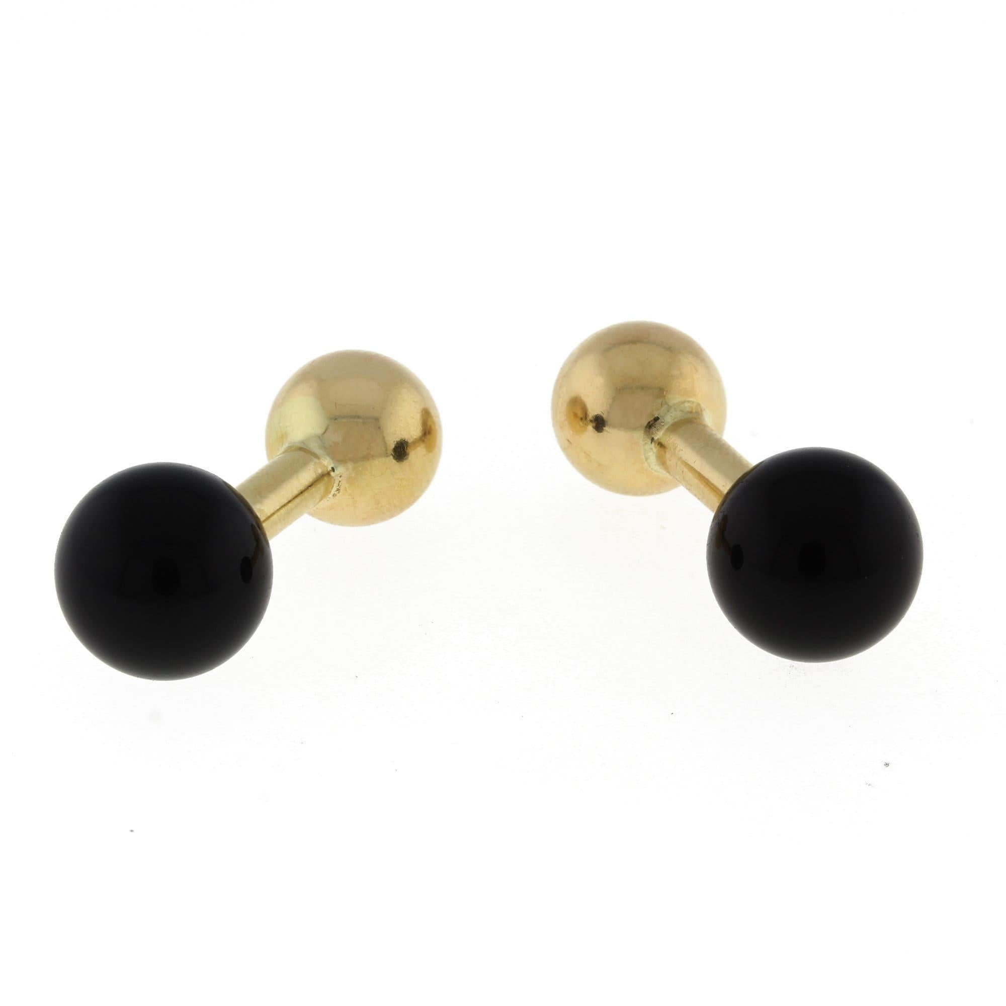 Tiffany & Co. Onyx Cufflinks 14K Yellow Gold Barbell Ball 11 mm Vintage Estate