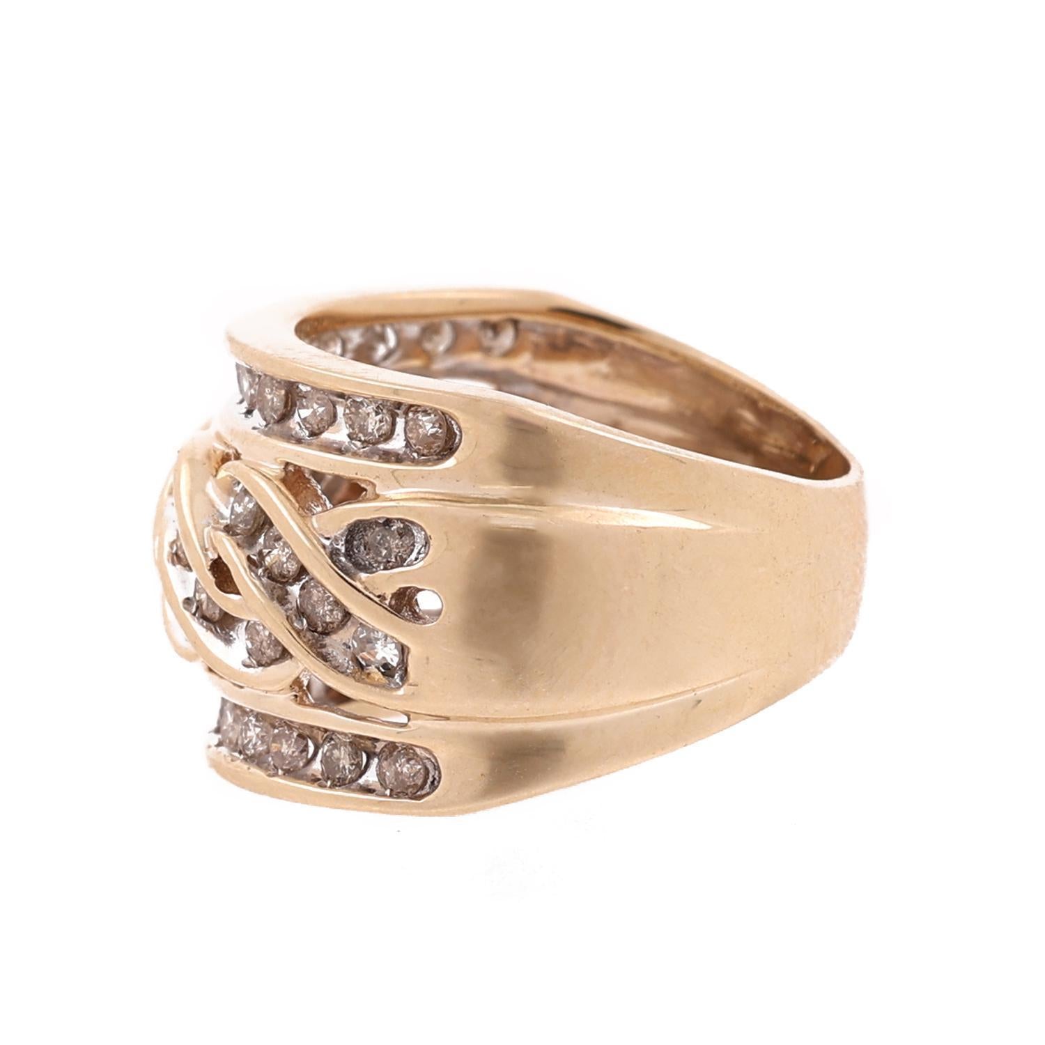 Weaved Diamond Wide Band Ring 10K Gold Twisted Swirl 1.00 TW Size 6 Ladies