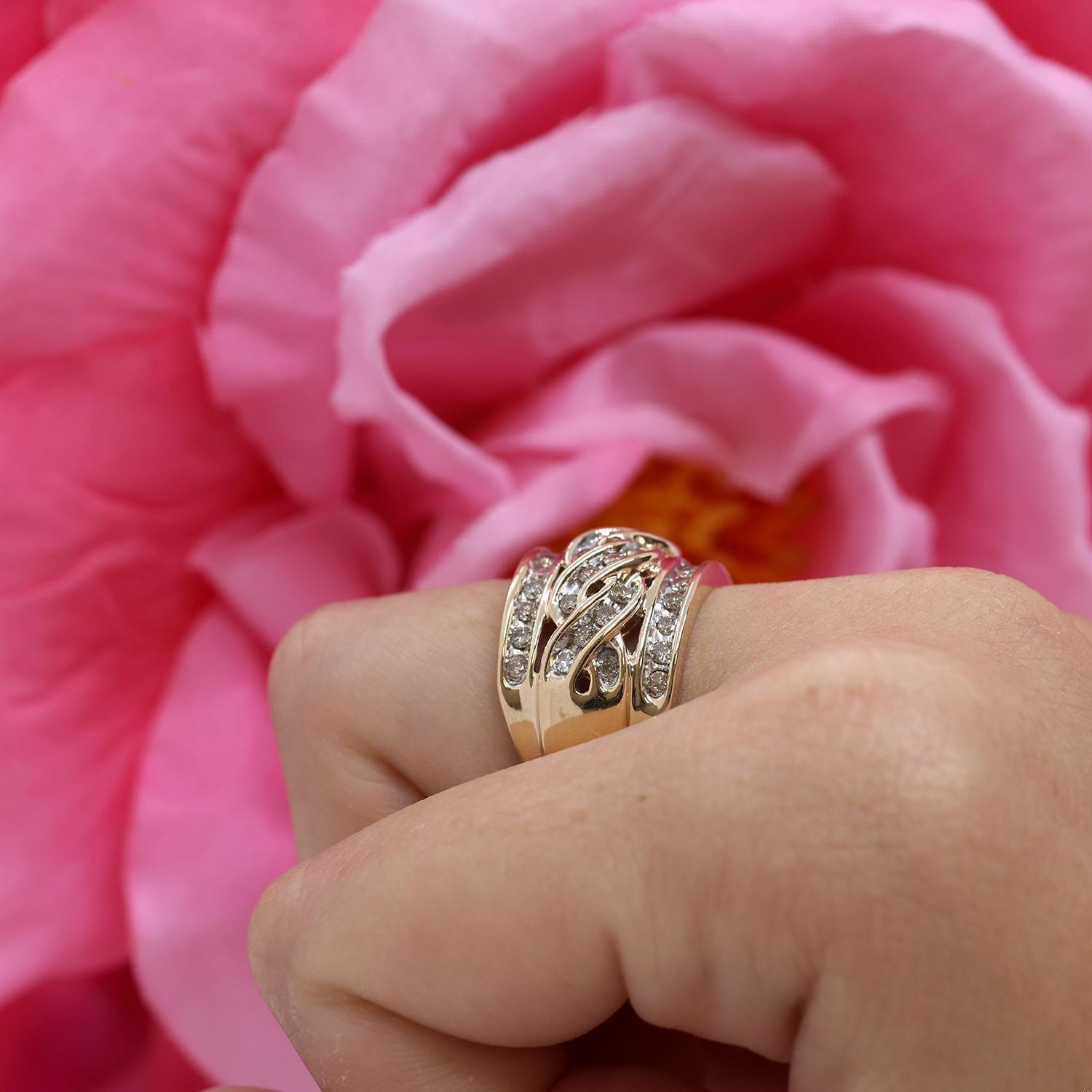 Weaved Diamond Wide Band Ring 10K Gold Twisted Swirl 1.00 TW Size 6 Ladies