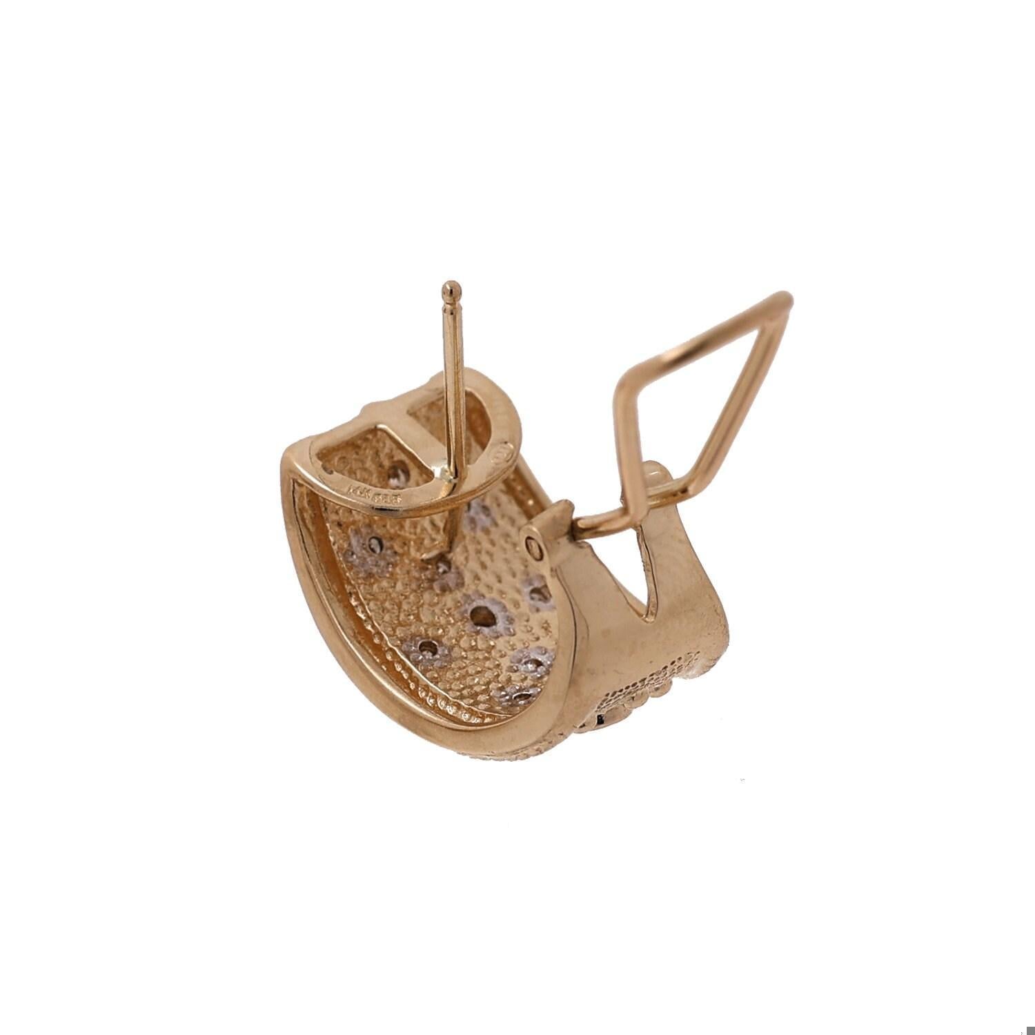 Diamond J Hoop Wide Earrings 14K Yellow Gold 0.33 TW Diamonds 0.55" Omega Backs