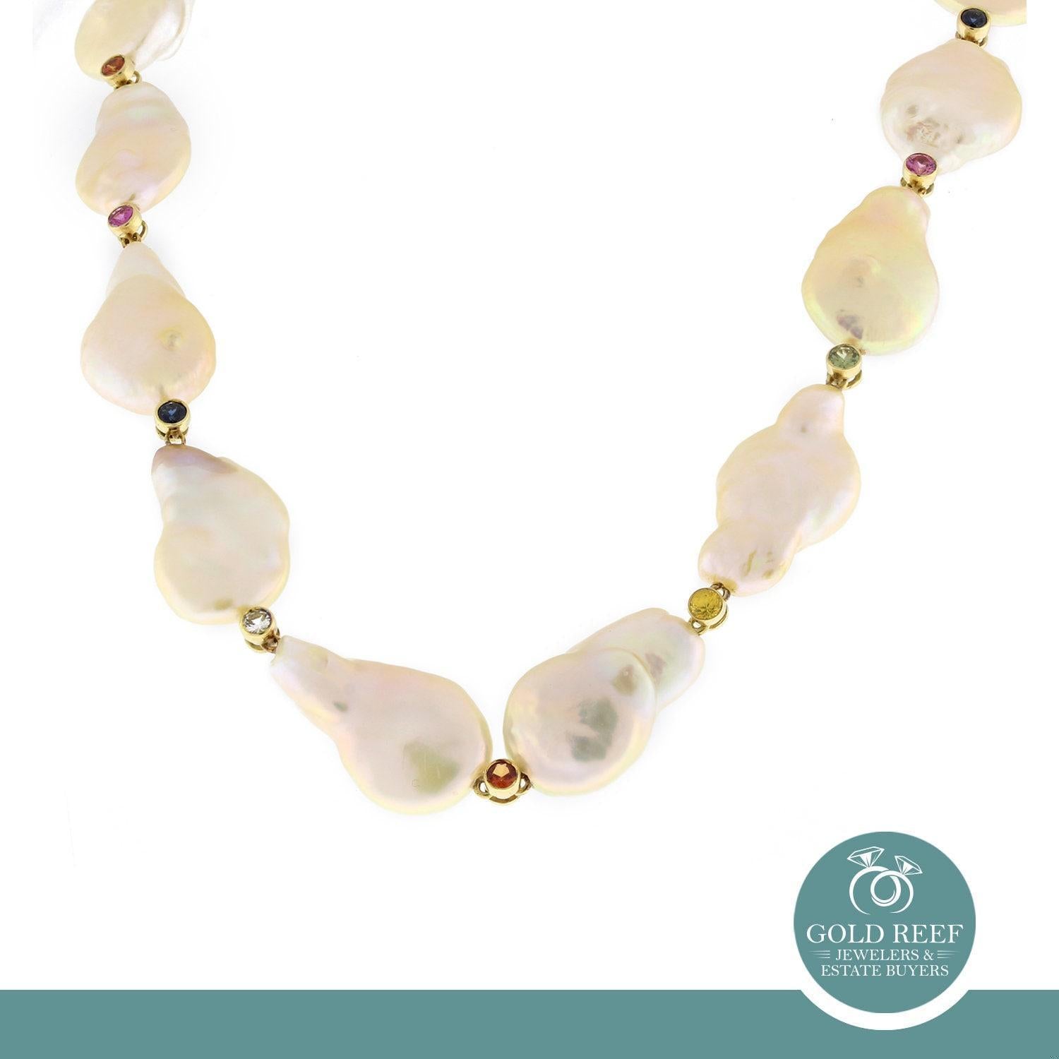Yvel Baroque Pearl Multi Colored Topaz Necklace 18K Yellow Gold 17" Ladies