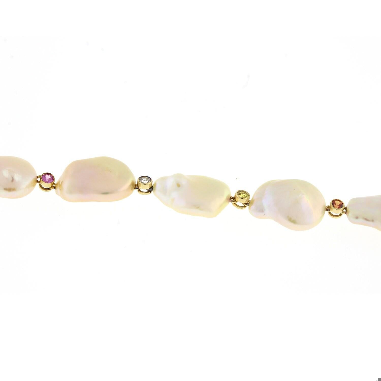 Yvel Baroque Pearl Multi Colored Topaz Necklace 18K Yellow Gold 17" Ladies