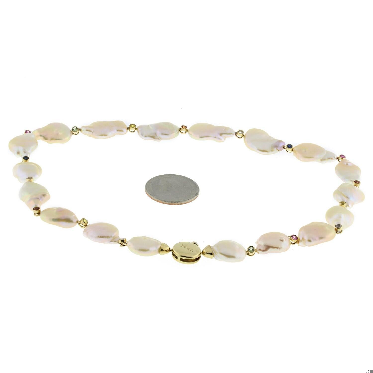 Yvel Baroque Pearl Multi Colored Topaz Necklace 18K Yellow Gold 17" Ladies