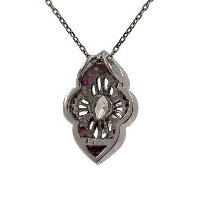 Art Deco Marquise Diamond Ruby Filigree Pendant 14K White Gold 0.72 CTW 0.75"