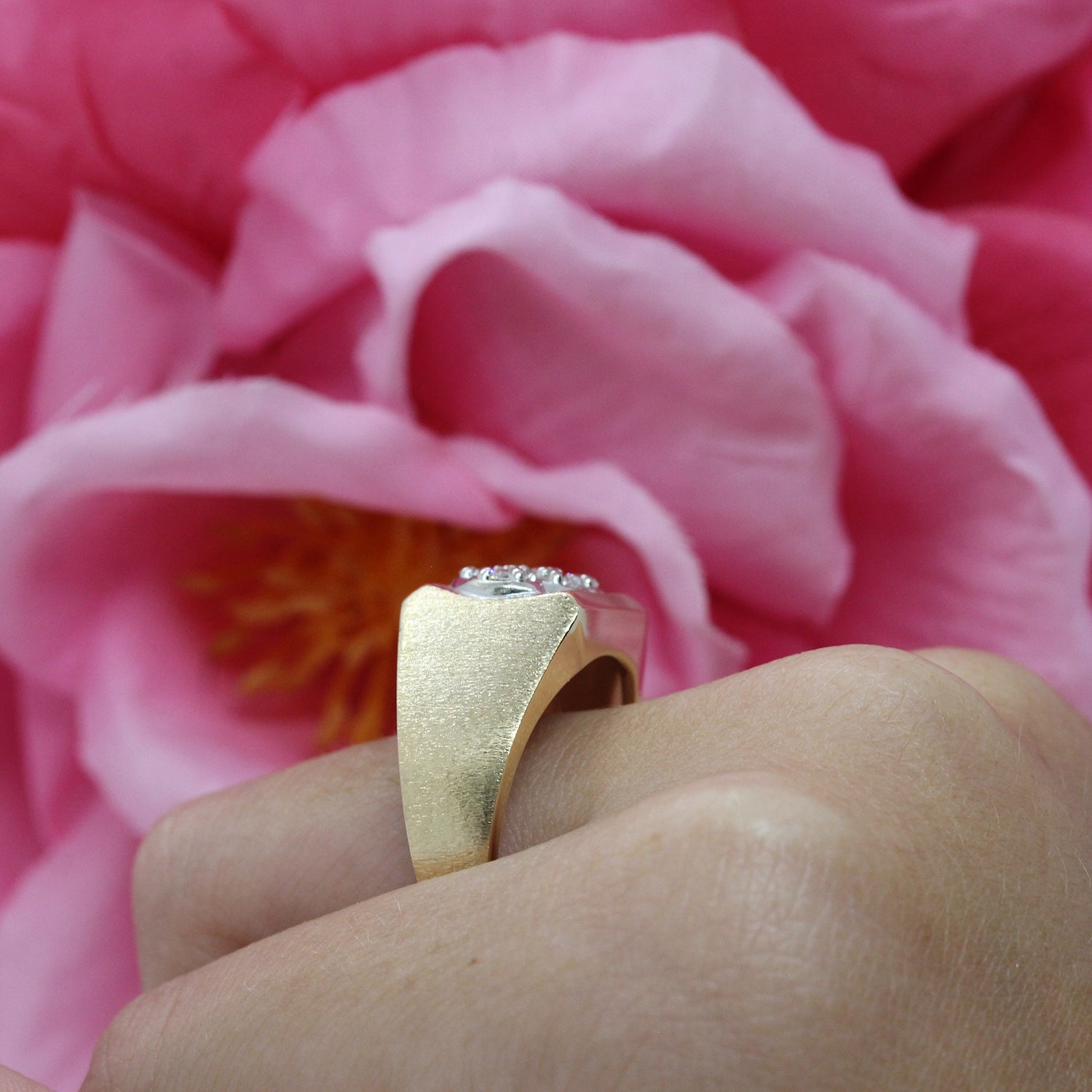 Men's Diamond Signet Ring 14K Two-Tone Gold Brushed 0.70 CTW Size 10.25 Estate