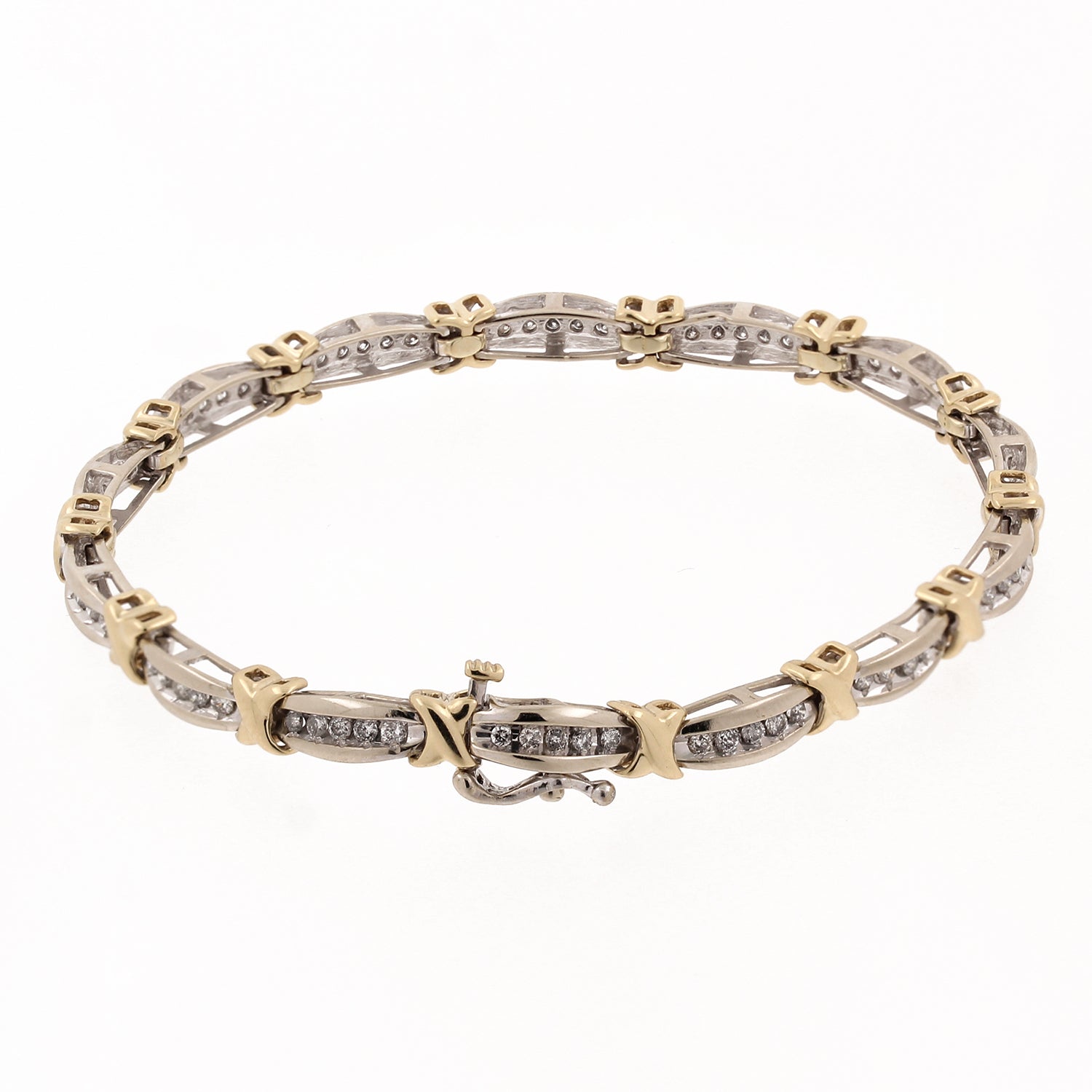 Diamond Tennis Bracelet "X" Link 10K Two-Tone Gold 1.50 CTW Ladies 7.5"