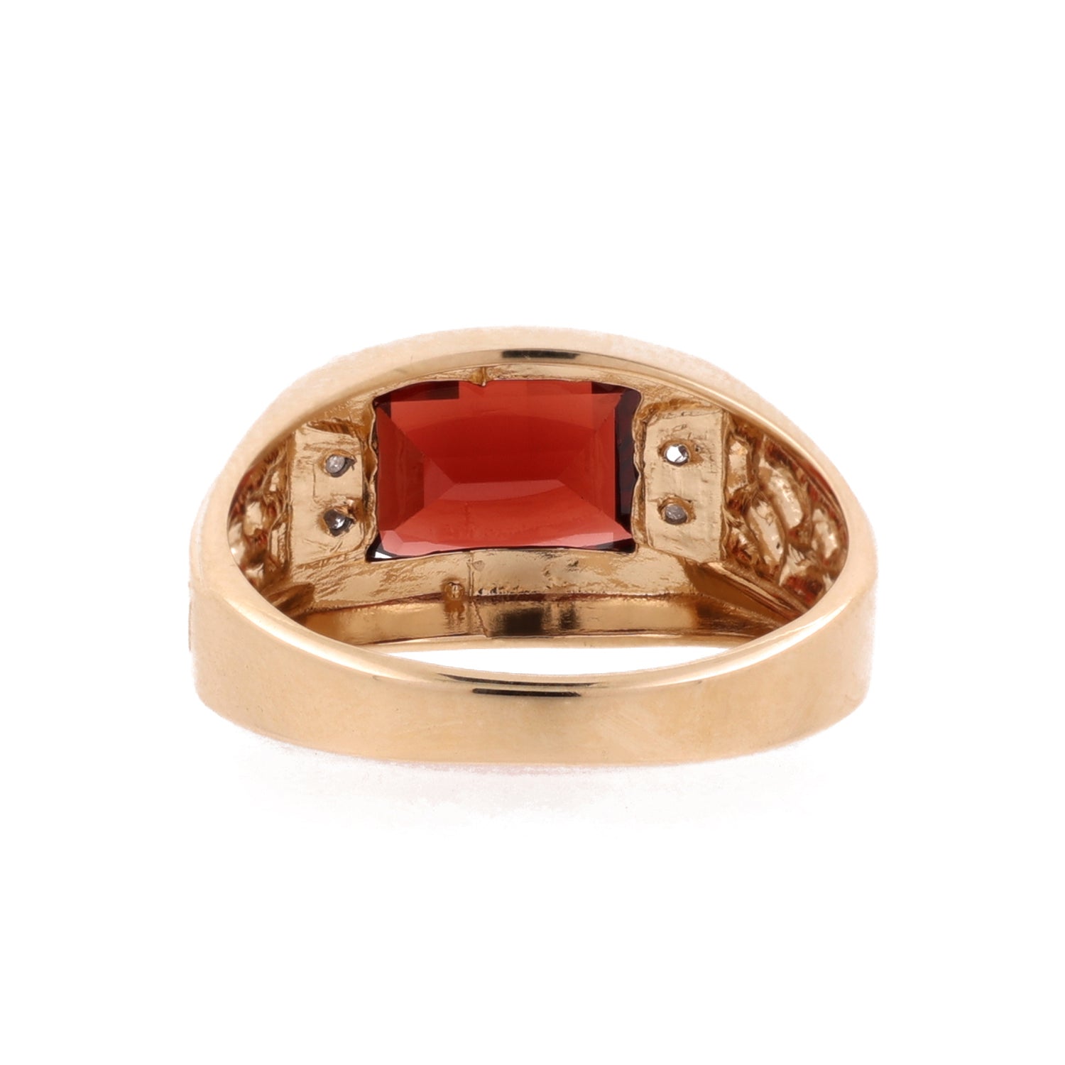 Garnet Diamond Band Ring 10K Yellow Gold Cocktail Size 10.25