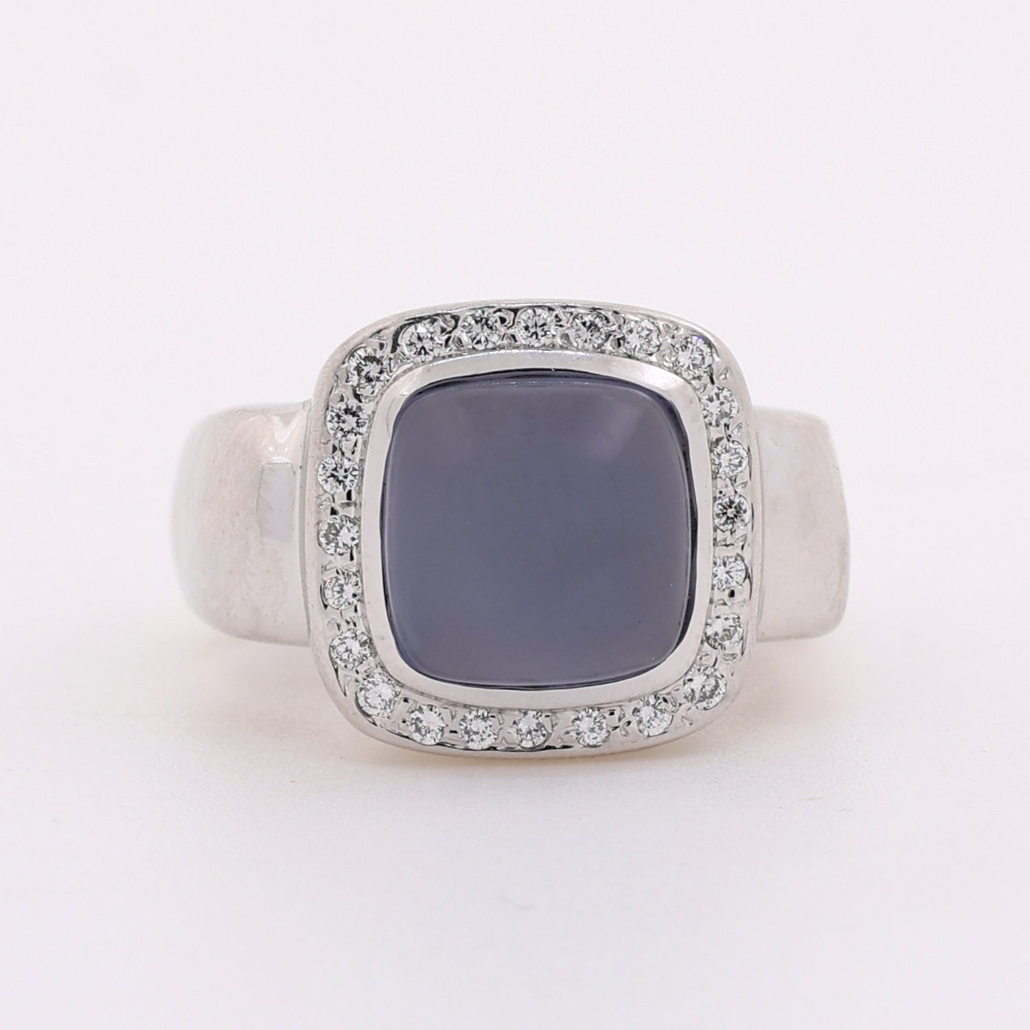 4.20 CTW Blue Chalcedony Diamond Halo Ring 14K White Gold Size 7.75