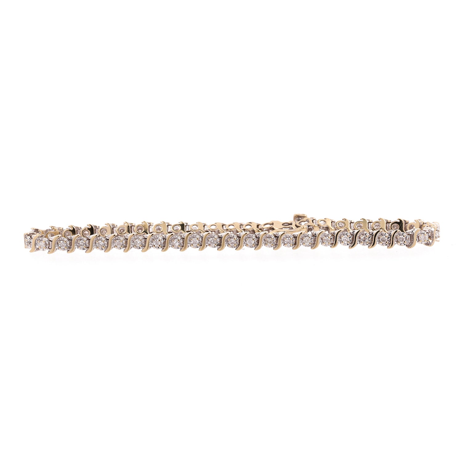 1.00 TW Diamond S-Link Tennis Bracelet 14K Gold Round Diamonds 7.25"