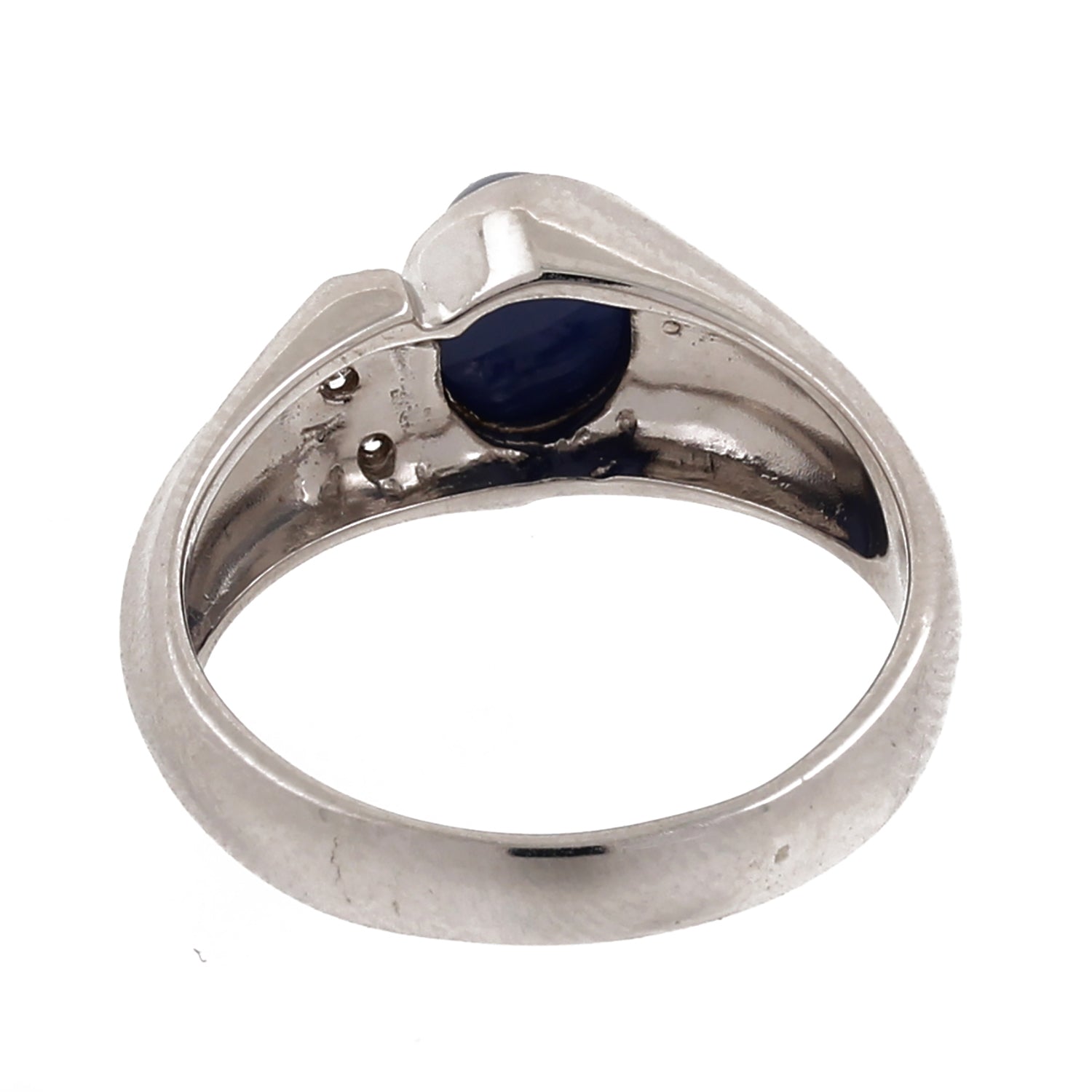 Estate Cabochon Blue Sapphire Diamond Ring 14K White Gold SZ 7.75