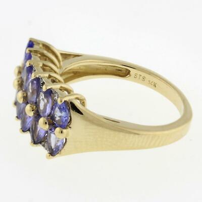 Vintage Diamond Two-Row Ring Purple Glass Accents 14K Yellow Gold Ladies Size 6