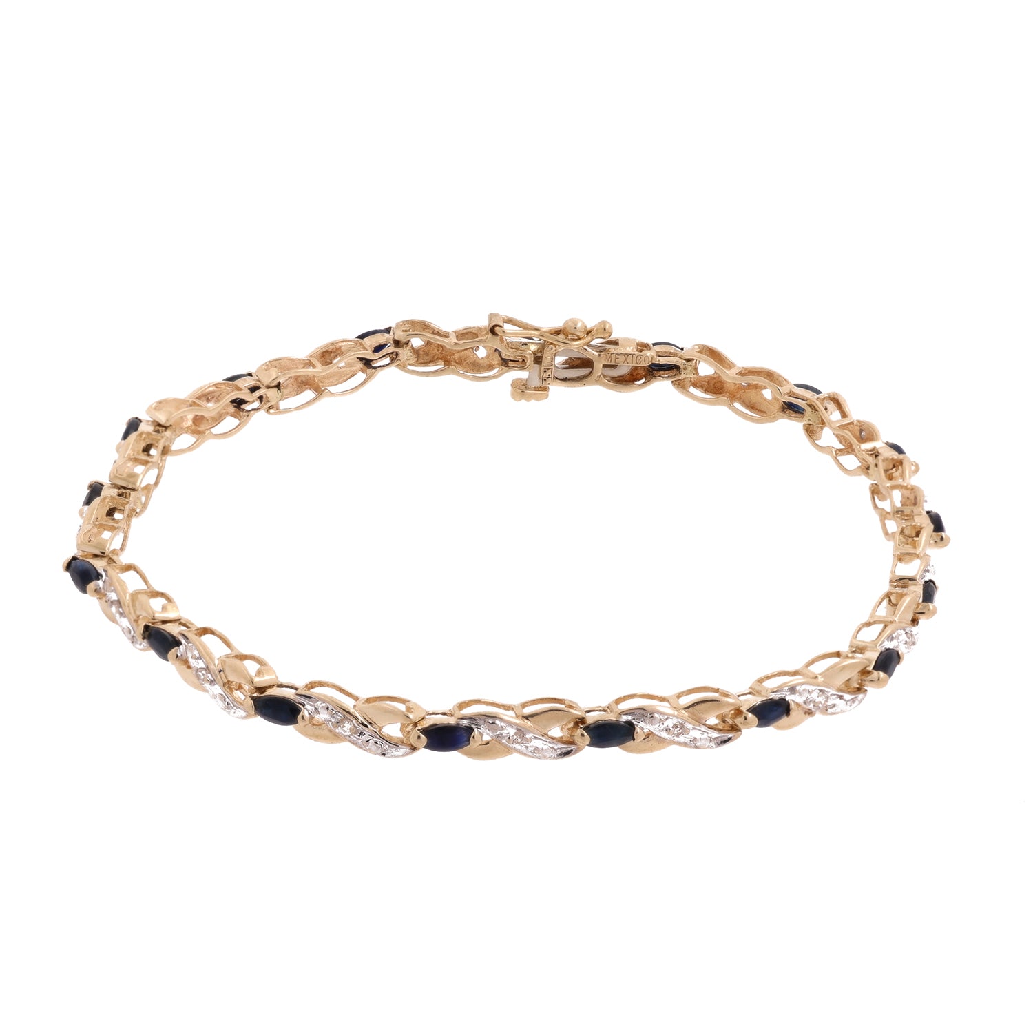 Sapphire Diamond X Link Infinity Station Bracelet 10K Two-Tone Gold 1.98 CTW 7"