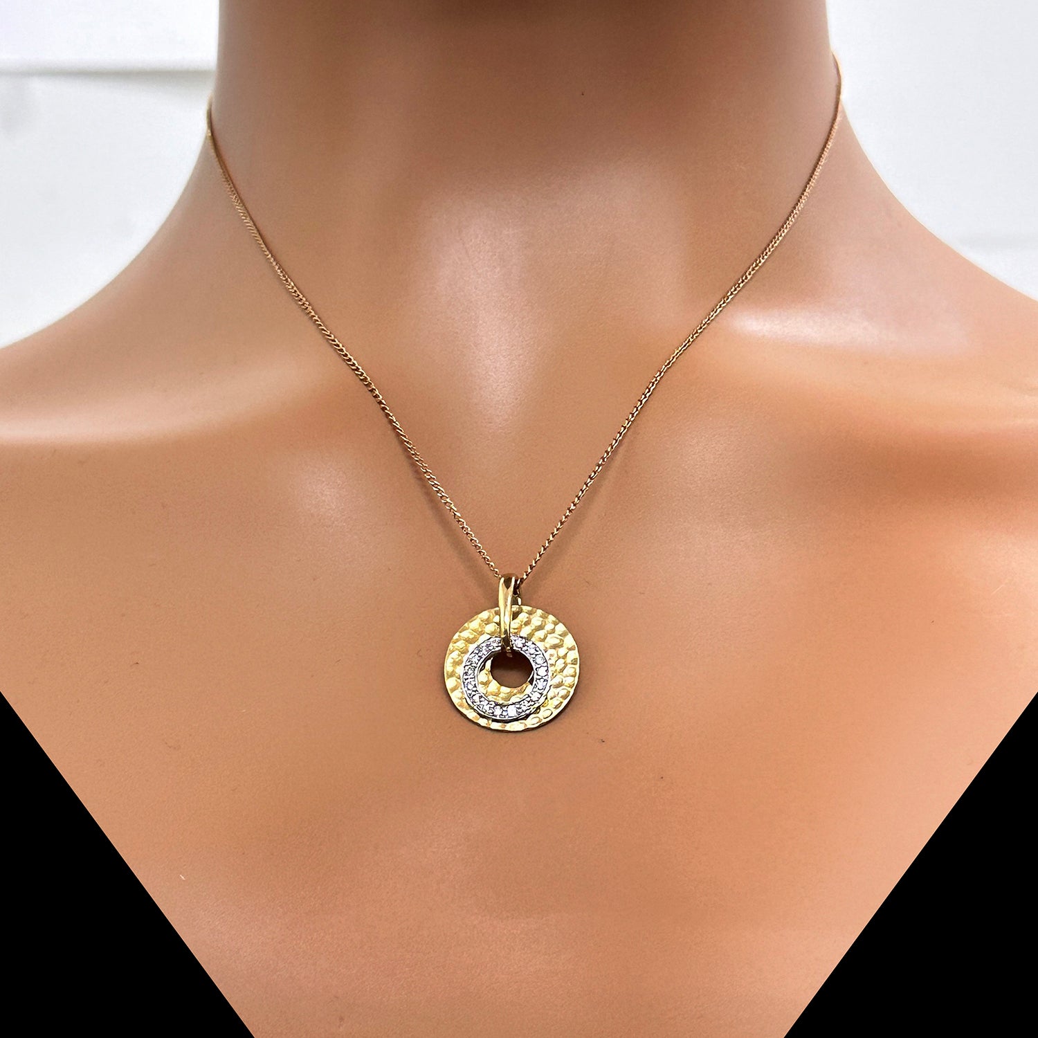 Circle Of Life Diamond Pendant 18K Hammered Gold 0.30 TW 1"