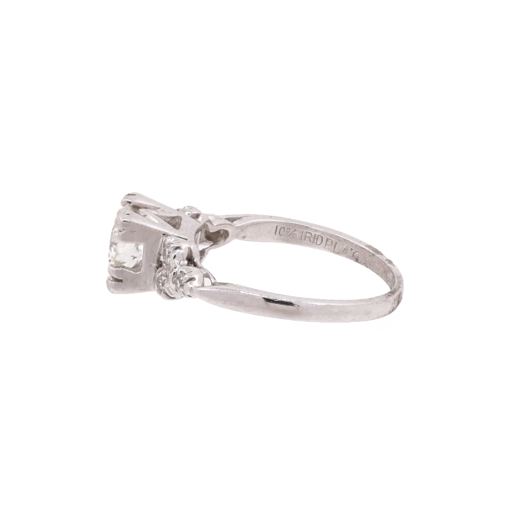 Art Deco Platinum Round Solitaire Diamond Accent Engagement Ring 1.00 TW SZ 5.75