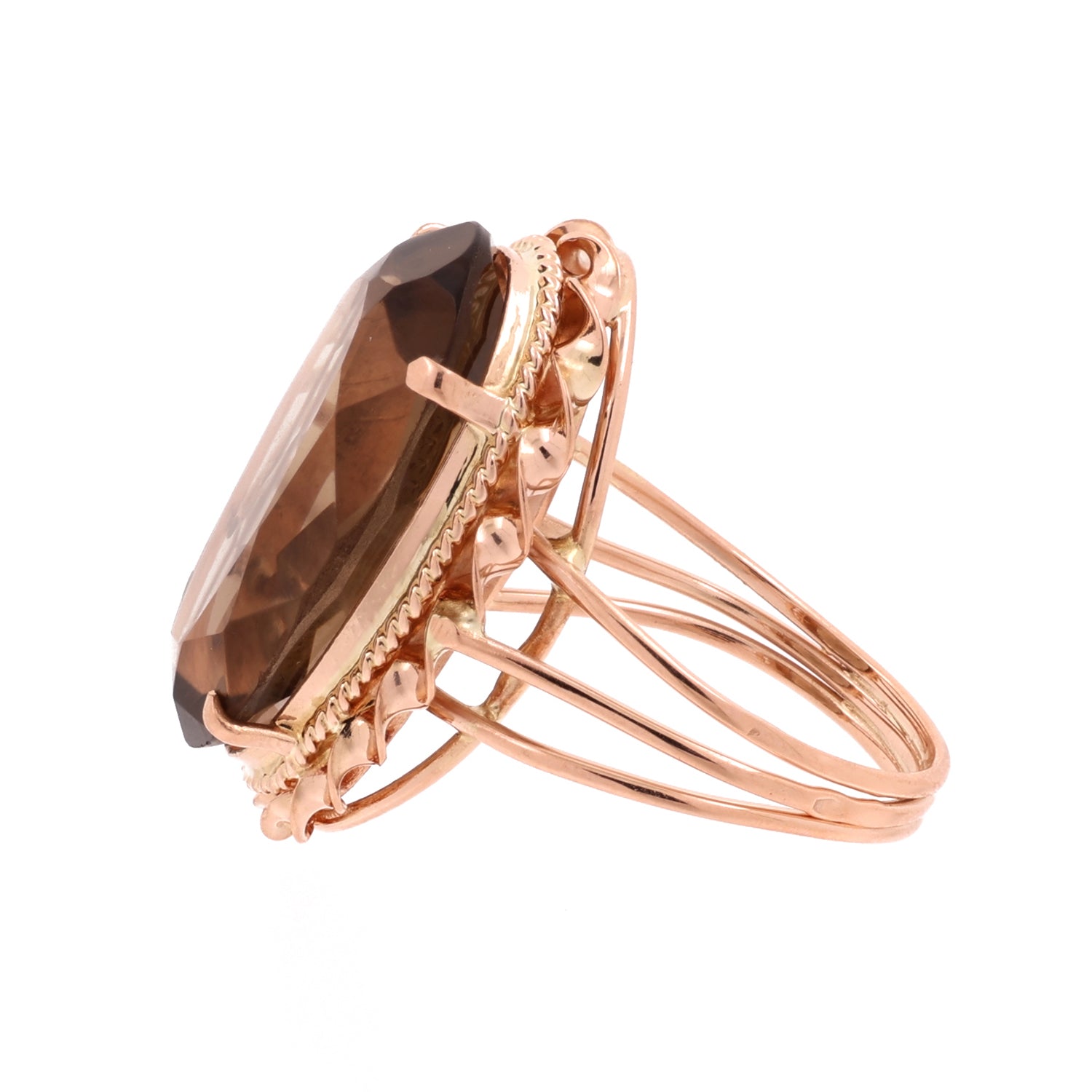 Smoky Quartz Statement Ring 14K Yellow Gold 17.25 CT Oval Gem Size 7.75