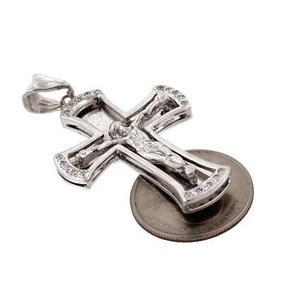 14K Solid White Gold Diamond Crucifix Cross Pendant 0.20 CTW Large 2.25" Estate