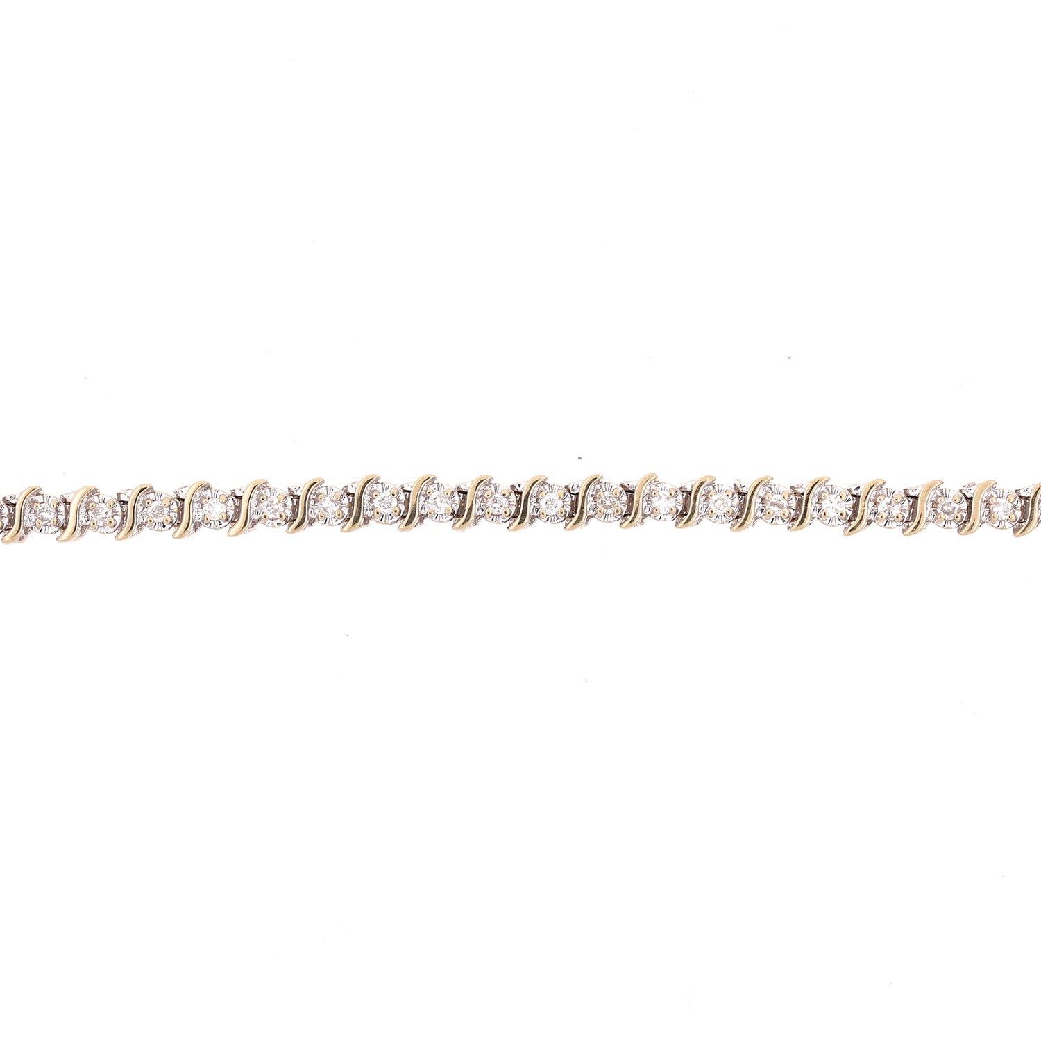 1.00 TW Diamond S-Link Tennis Bracelet 14K Gold Round Diamonds 7.25"