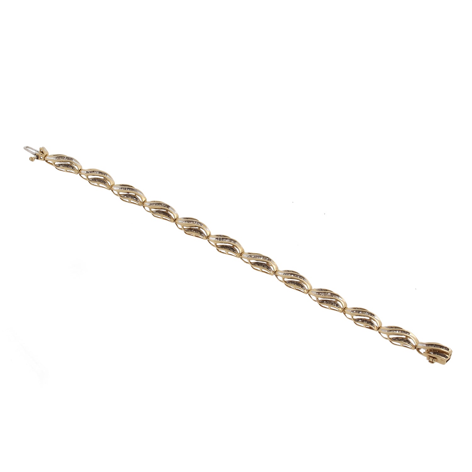 Diamond Swirl Station Bracelet 10K Two-Tone Gold 2.50 CTW Baguette Rounds 7.25"