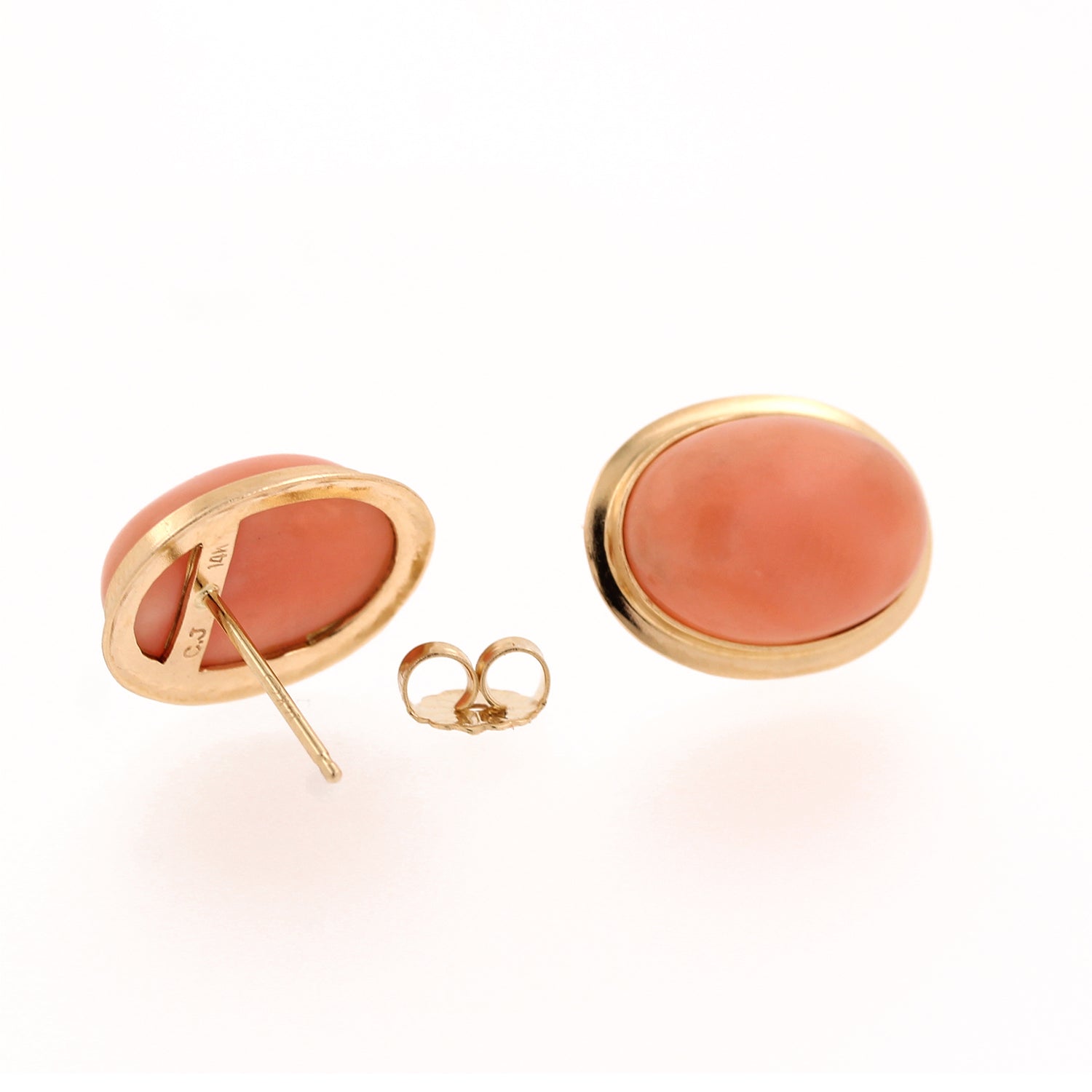 Vintage Pink Opal Stud Earrings 14K Yellow Gold Ladies