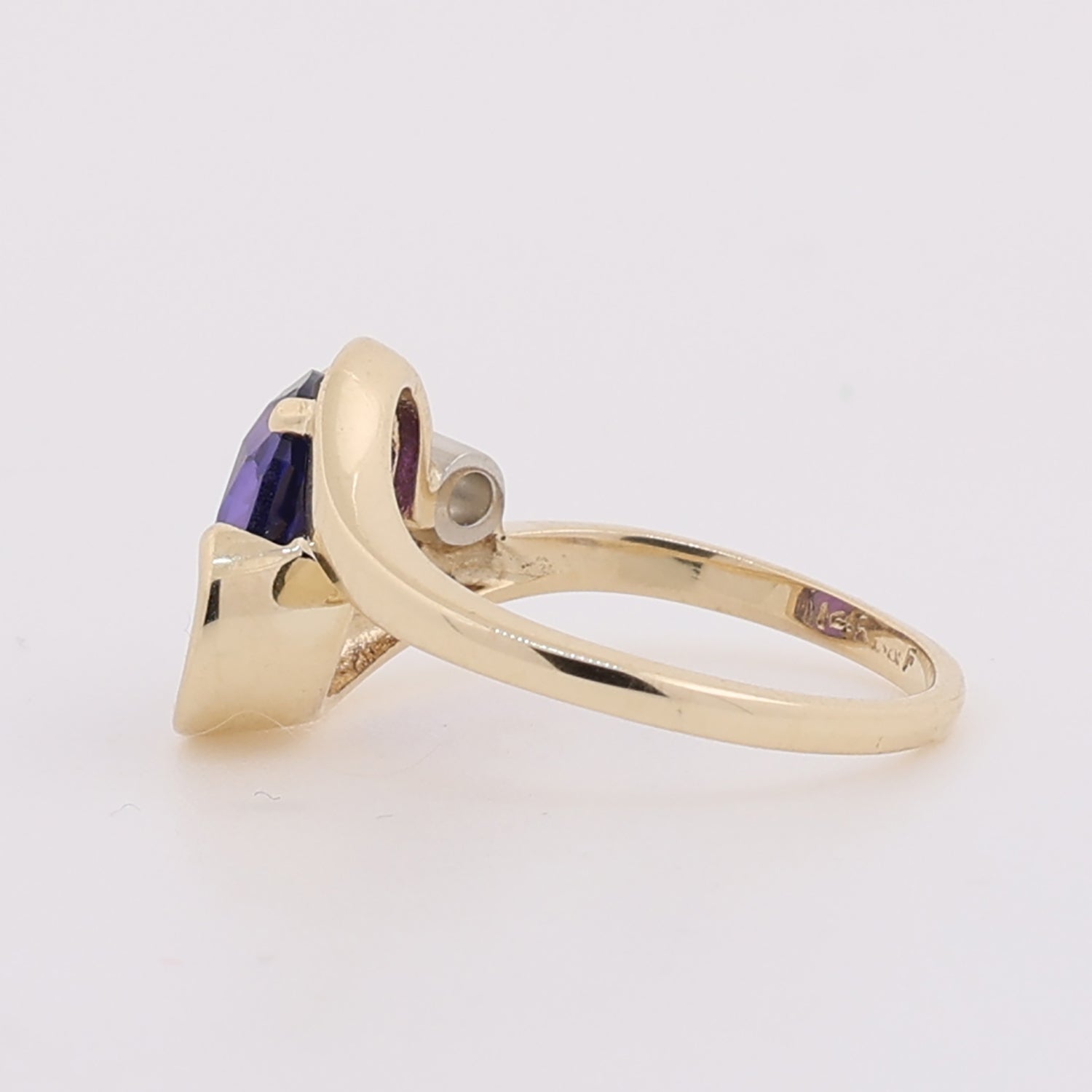 1.80 CTW Oval Amethyst Diamond Swirl Ring 14K Yellow Gold Cocktail Size 5.5