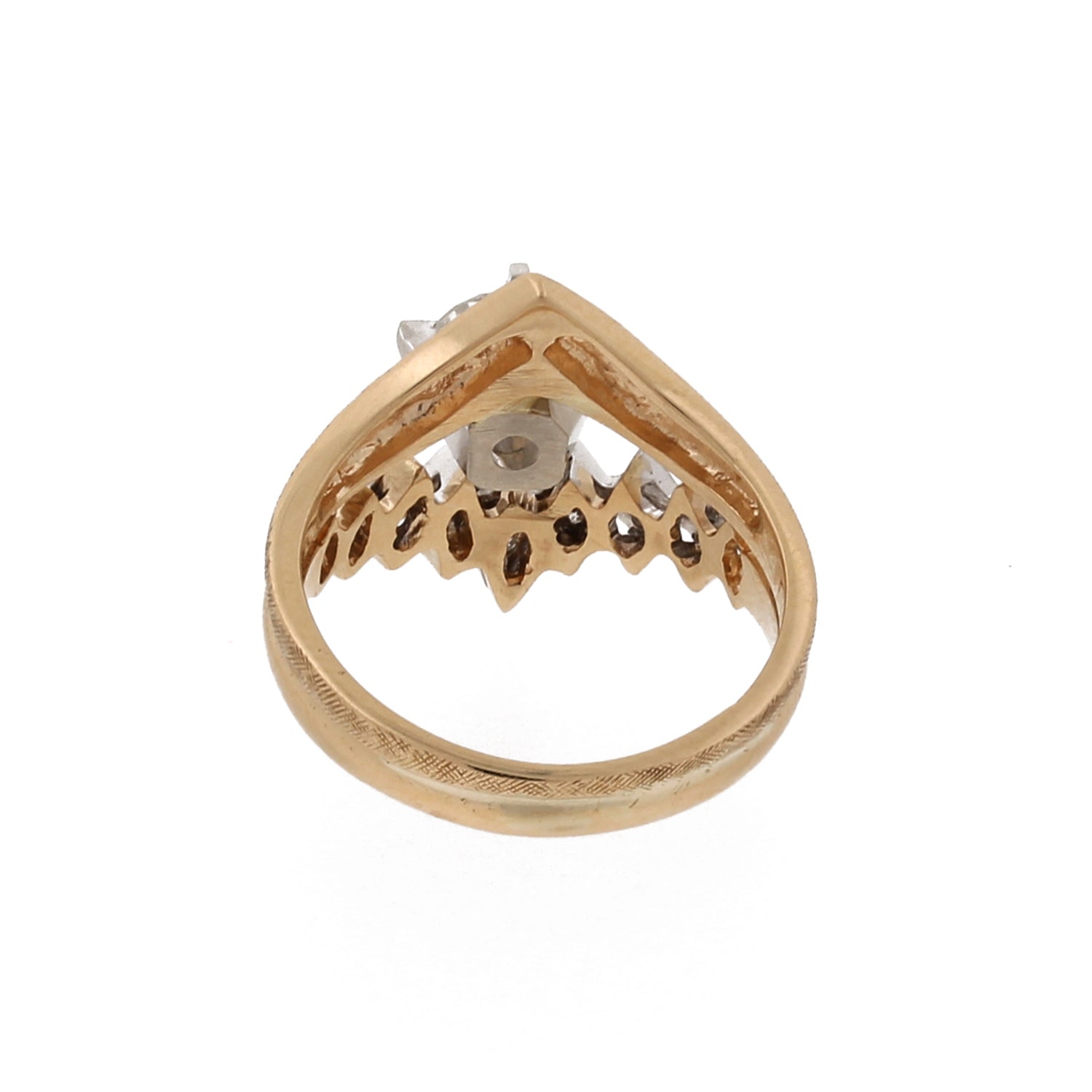 Estate Diamond Cocktail V Ring 14K Two-Tone Textured Gold 0.95 CTW Size 7