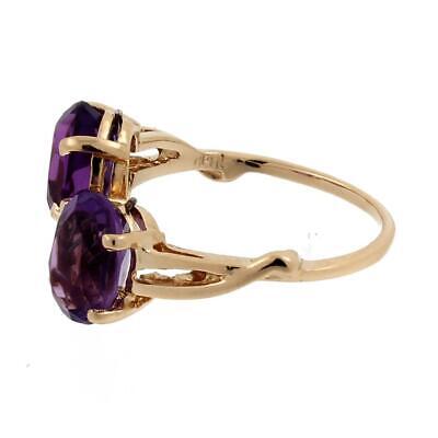 Vintage 2-Stone Amethyst Gem Cocktail Ring 14K Yellow Gold 8 x 6 mm Oval SZ 4.75