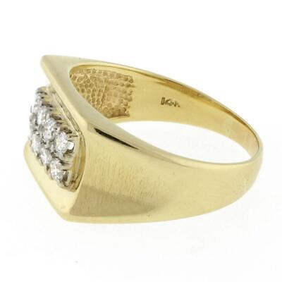 Men's 2-Row Diamond Ring 14K Yellow Gold 0.60 CTW ROU Diamonds Size 10.75 Estate